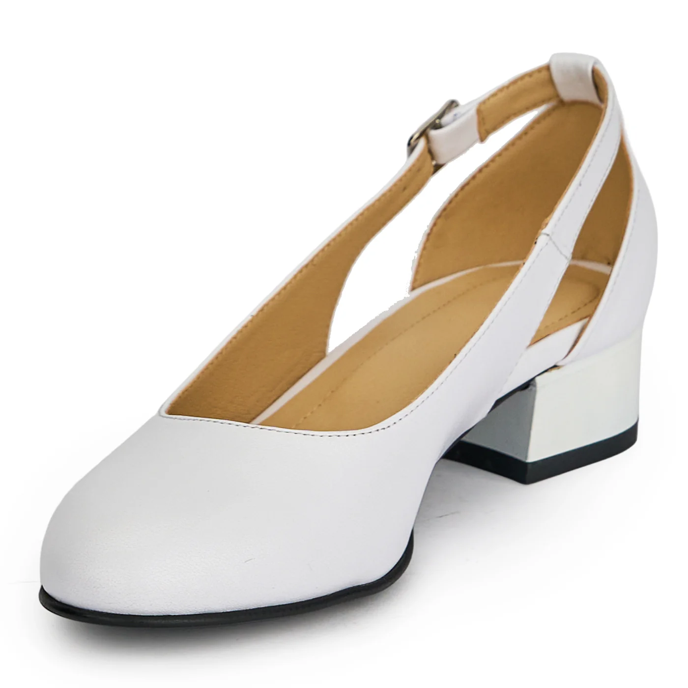 Pantofi dama din piele naturala alba cu toc mic 3 cm 19402 - Image 3