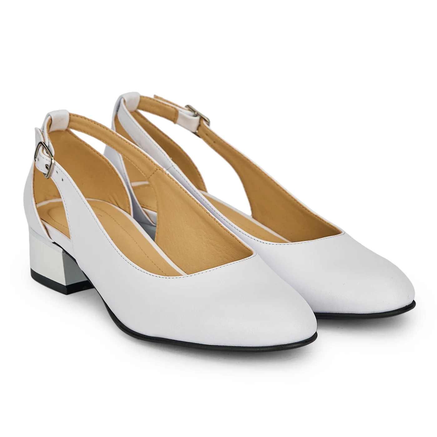 Pantofi dama din piele naturala alba cu toc mic 3 cm 19402 - Image 4