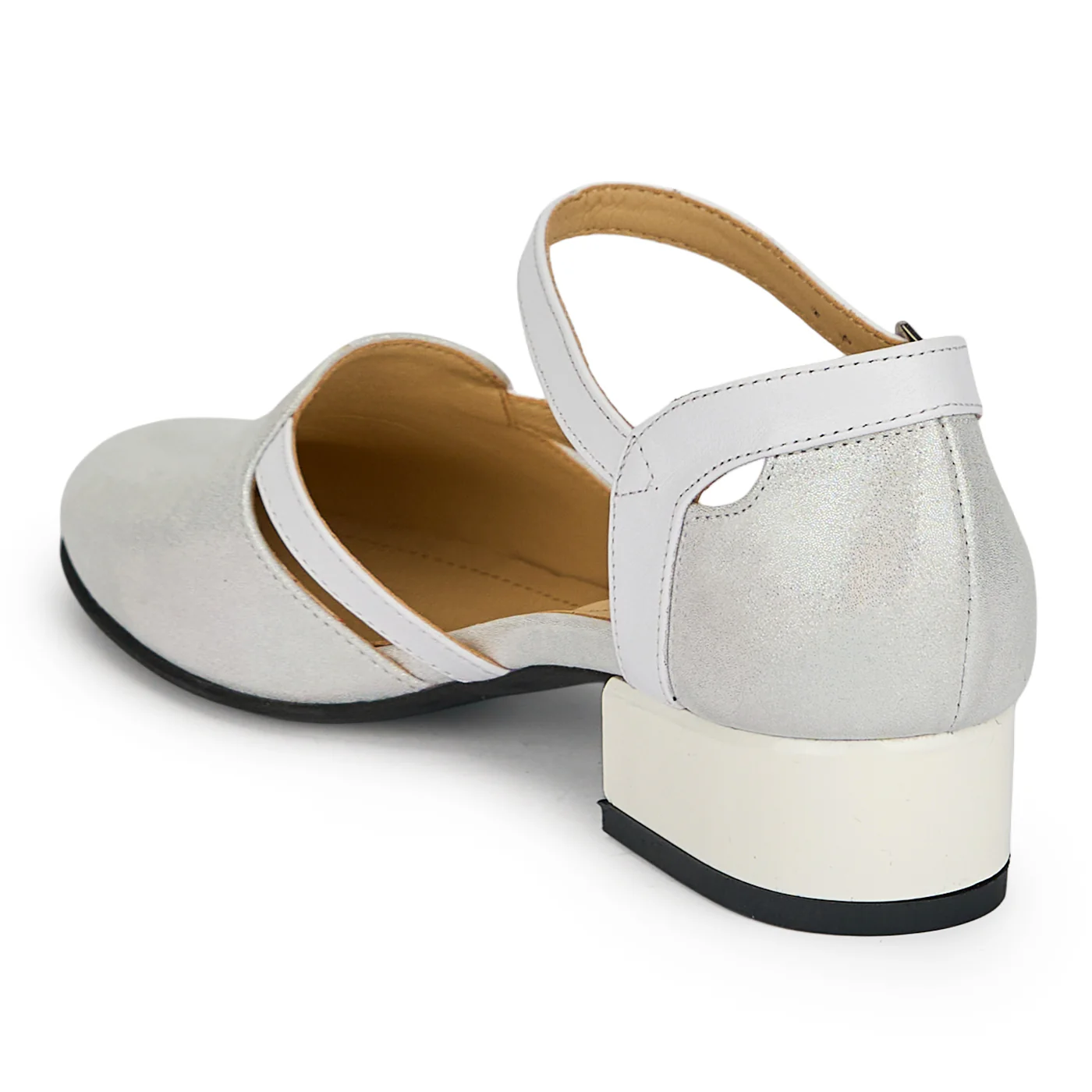 Pantofi dama din piele naturala alba sidefata cu toc mic 3 cm 19405 - Image 2