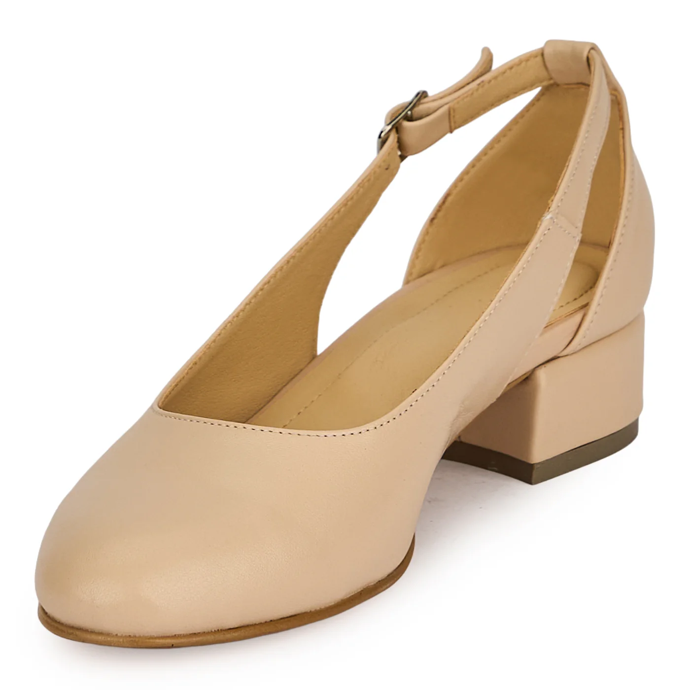 Pantofi dama din piele naturala bej cu toc mic 3 cm 19399 - Image 3