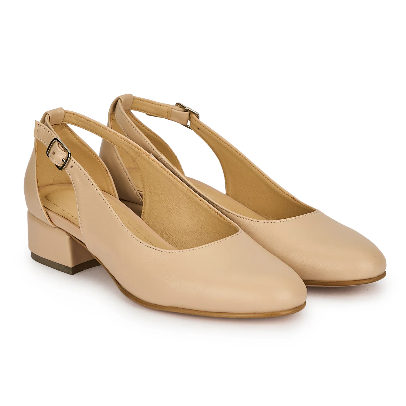 Pantofi dama din piele naturala bej cu toc mic 3 cm 19399 - Image 4