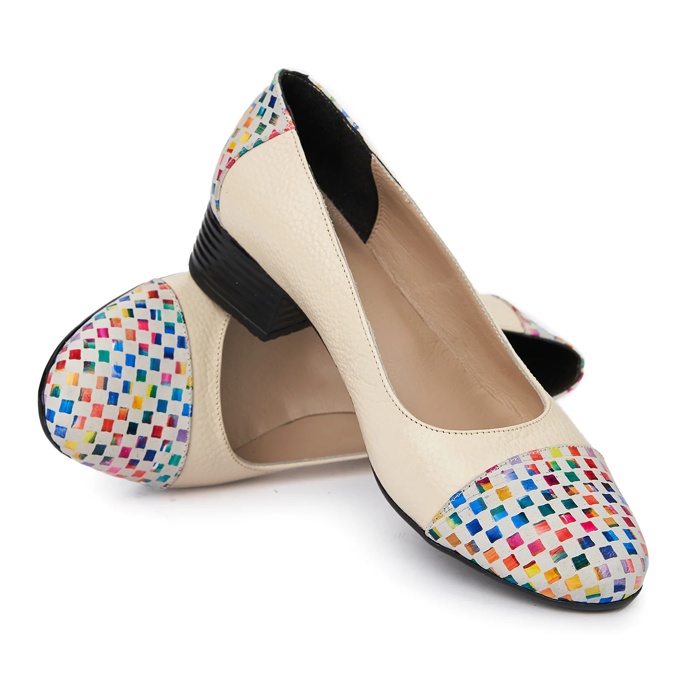 Pantofi dama cu toc mic din piele naturala crem 1932 - Image 4