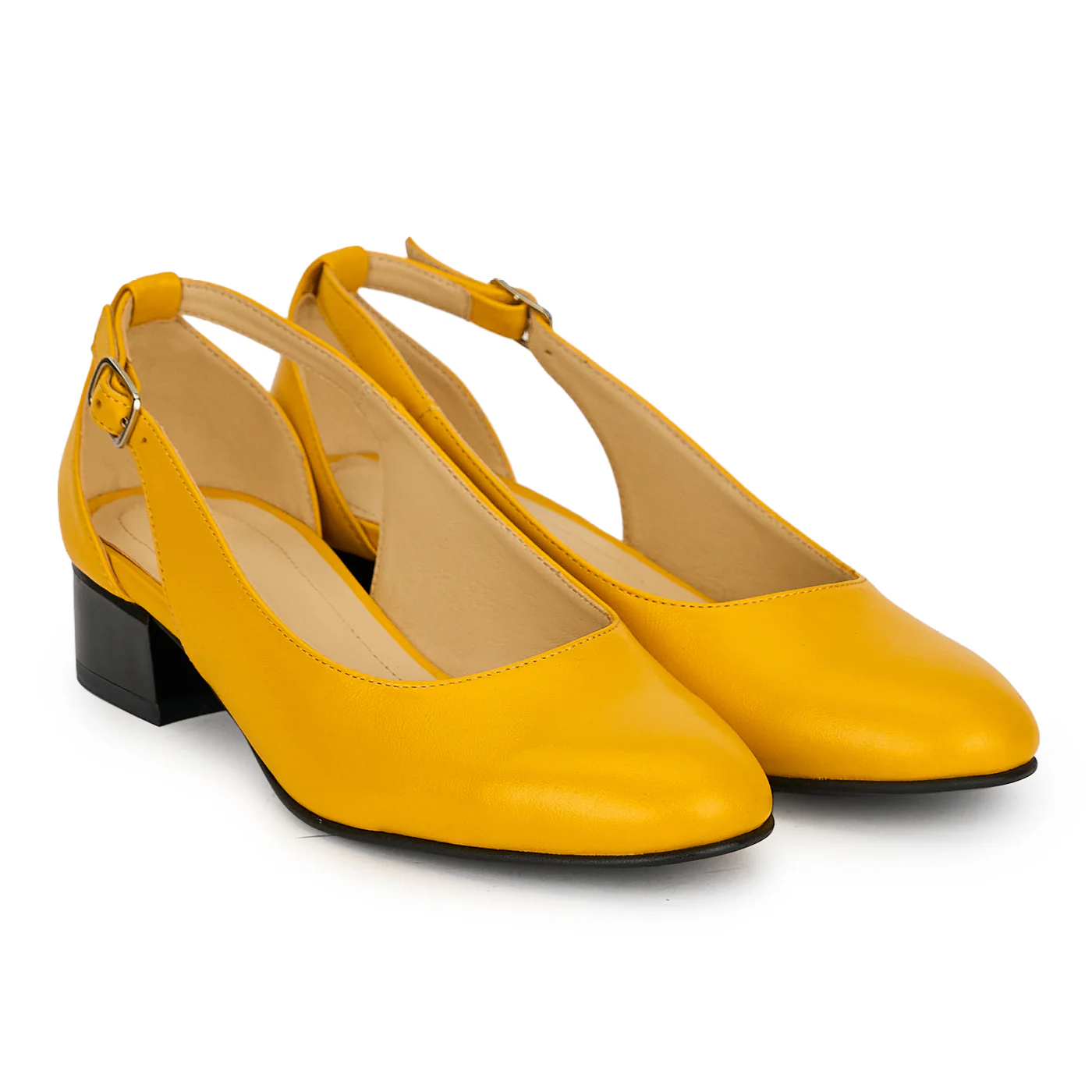 Pantofi dama din piele naturala galbena cu toc mic 3 cm 19400 - Image 4