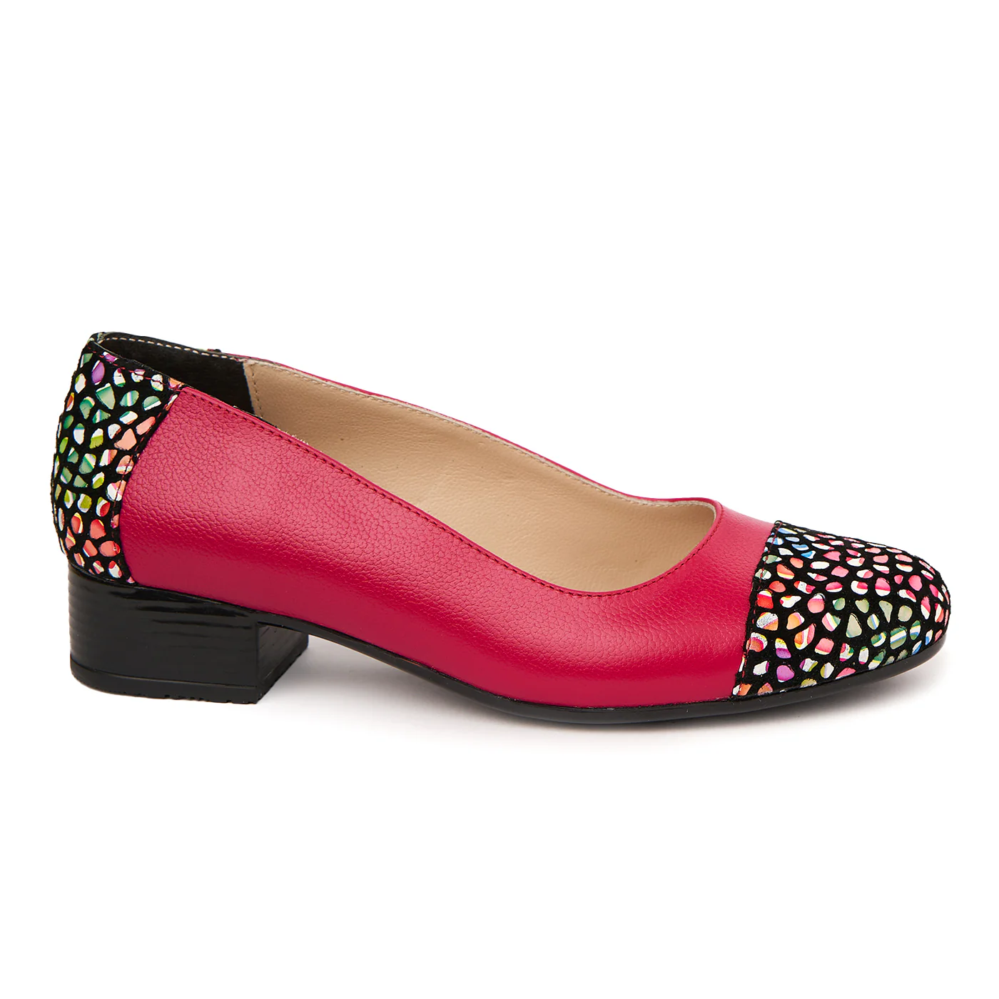 Pantofi dama cu toc mic piele naturala fucsia 1786