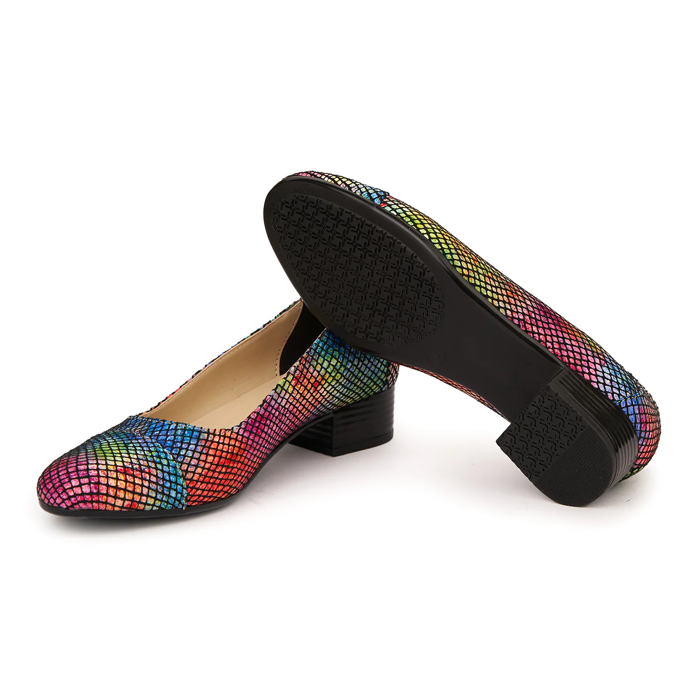 Pantofi dama cu toc mic piele naturala multicolora 1784 - Image 3