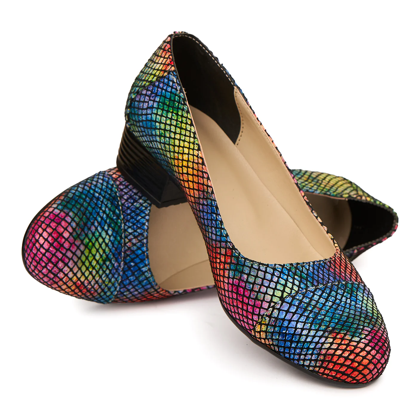 Pantofi dama cu toc mic piele naturala multicolora 1784 - Image 4