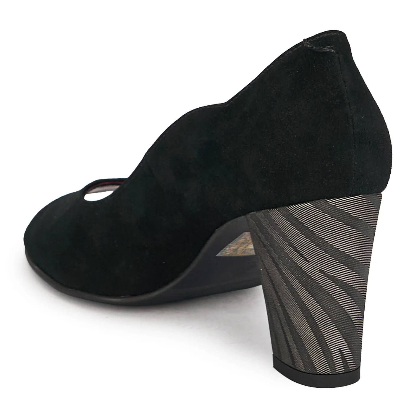 Pantofi dama decupati din piele naturala neagra cu toc gros 7.5 cm 19668 - Image 2