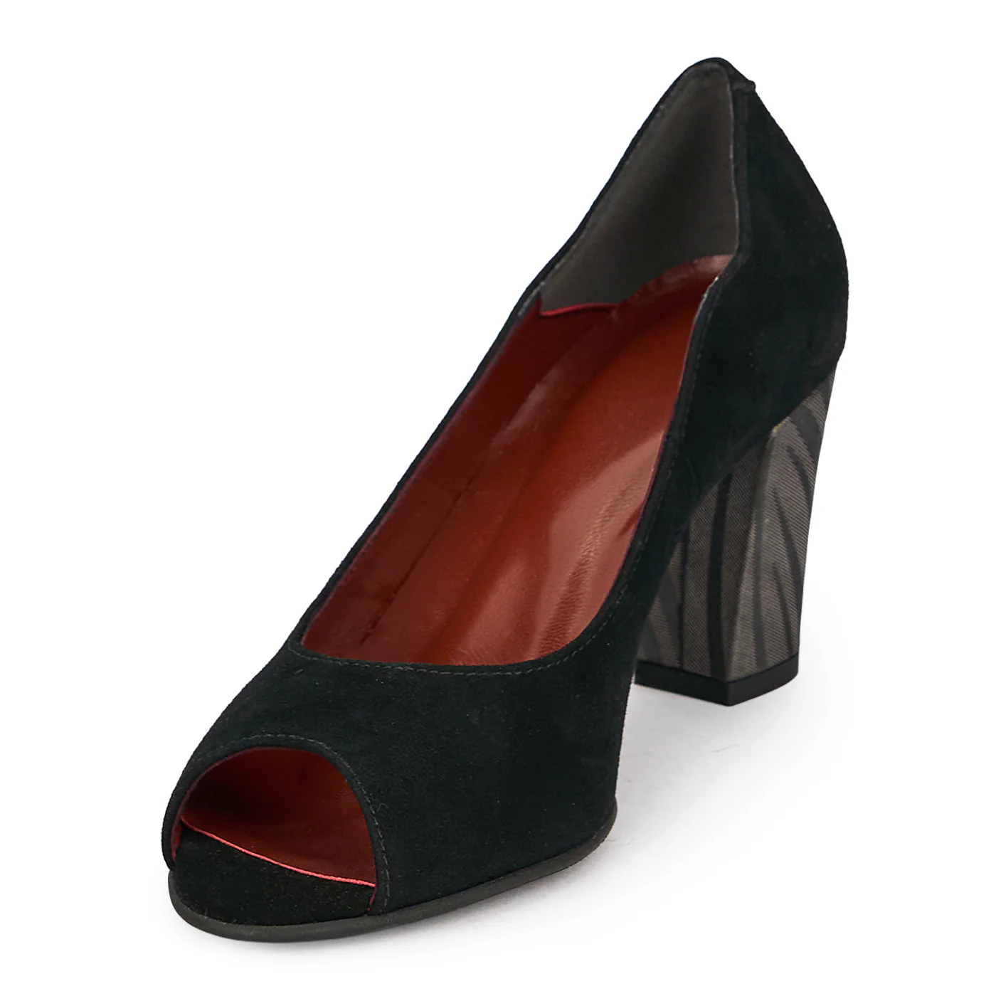 Pantofi dama decupati din piele naturala neagra cu toc gros 7.5 cm 19668 - Image 3