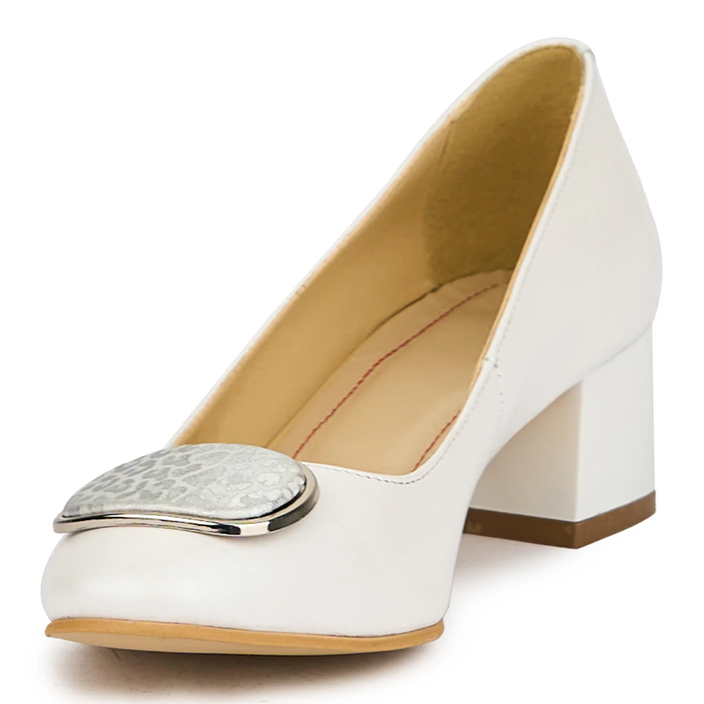 Pantofi dama din piele naturala alb sidef cu toc gros 5.5 cm 15021 - Image 3