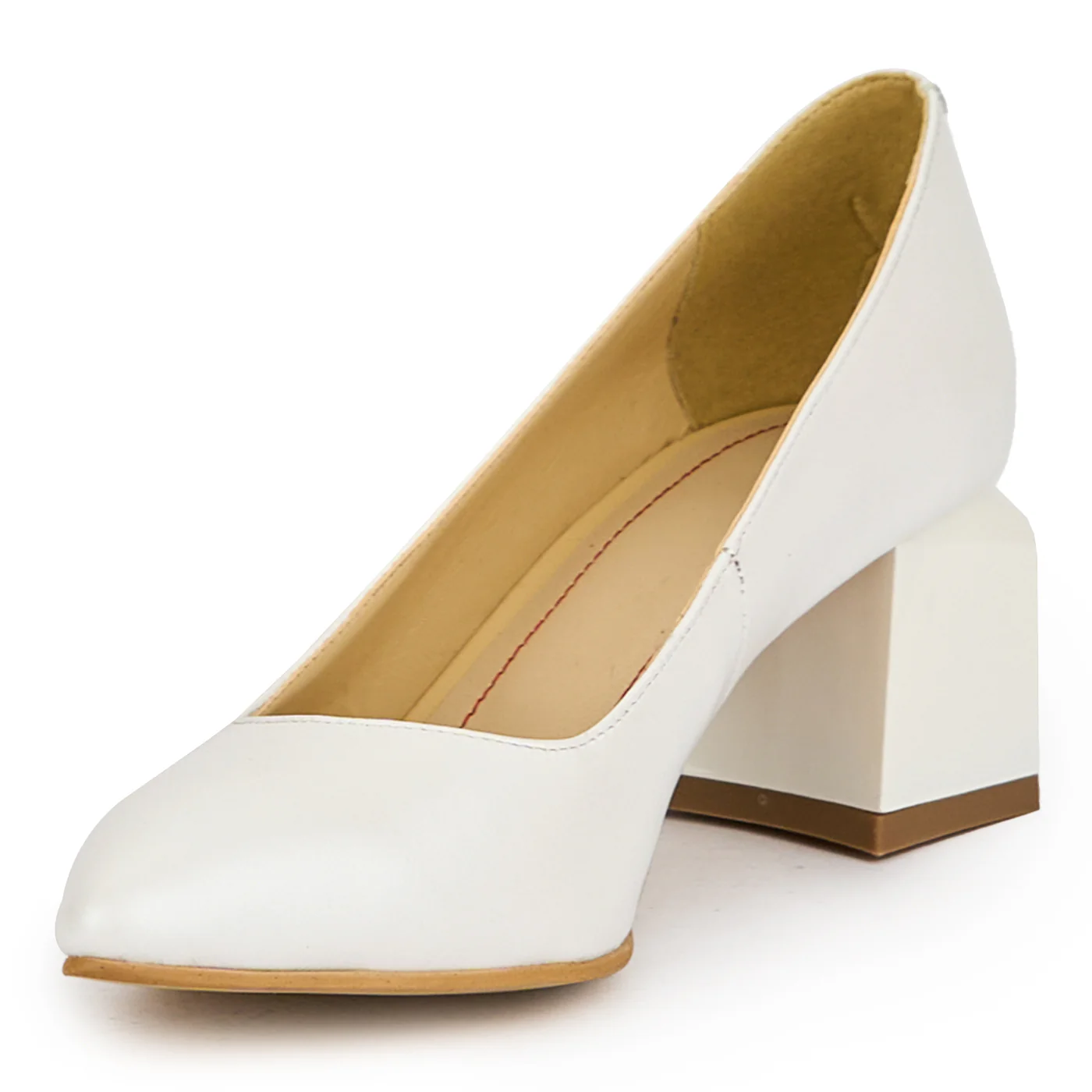 Pantofi dama din piele naturala alb sidef cu toc gros 6 cm 15007 - Image 3