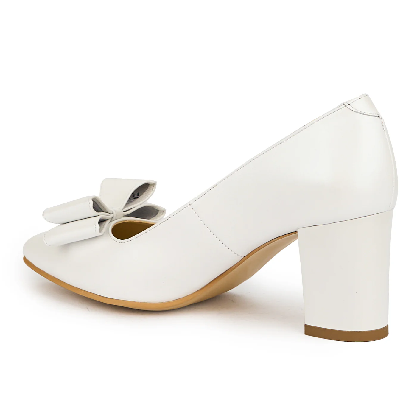 Pantofi dama din piele naturala alb sidef cu toc gros 7 cm 15038 - Image 2