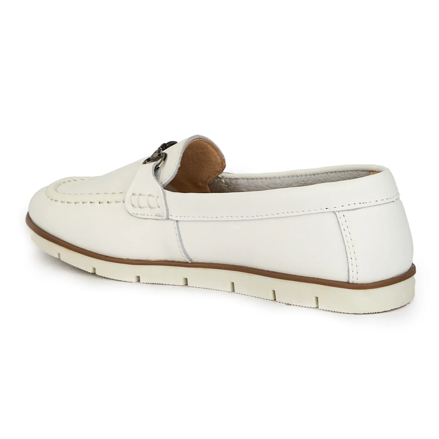 Pantofi dama din piele naturala alba cu accesoriu metalic 17656 - Image 2