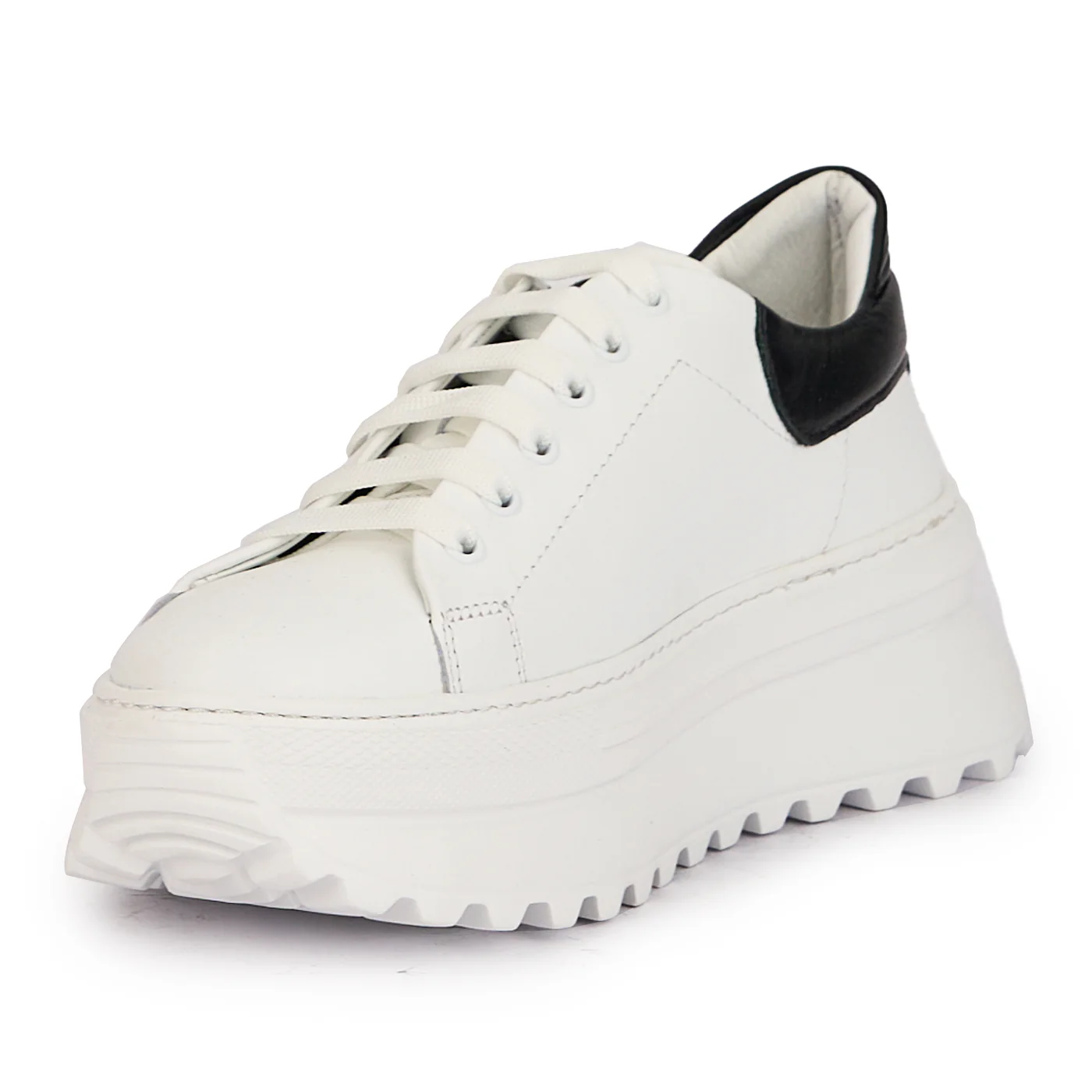 Pantofi dama din piele naturala alba cu talpa inalta 17144 - Image 3