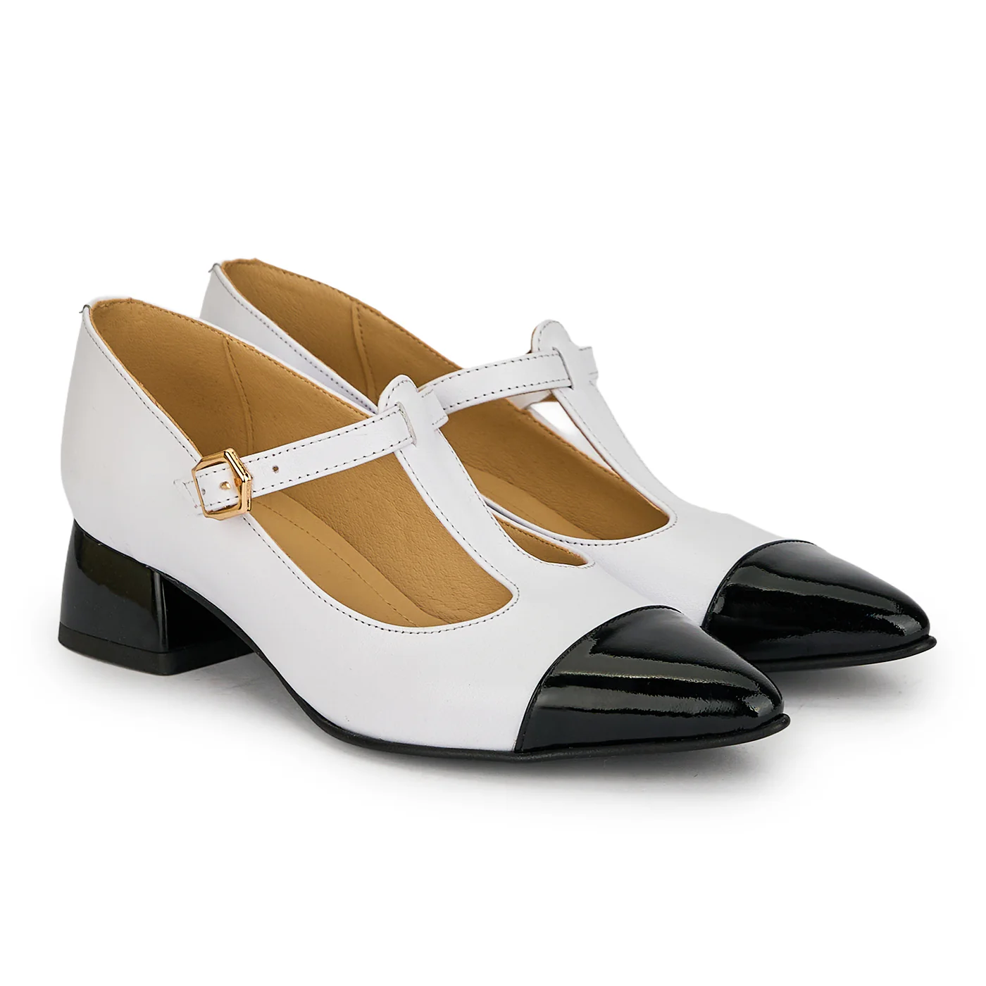 Pantofi dama din piele naturala alba cu toc gros 3.5 cm 19300 - Image 4