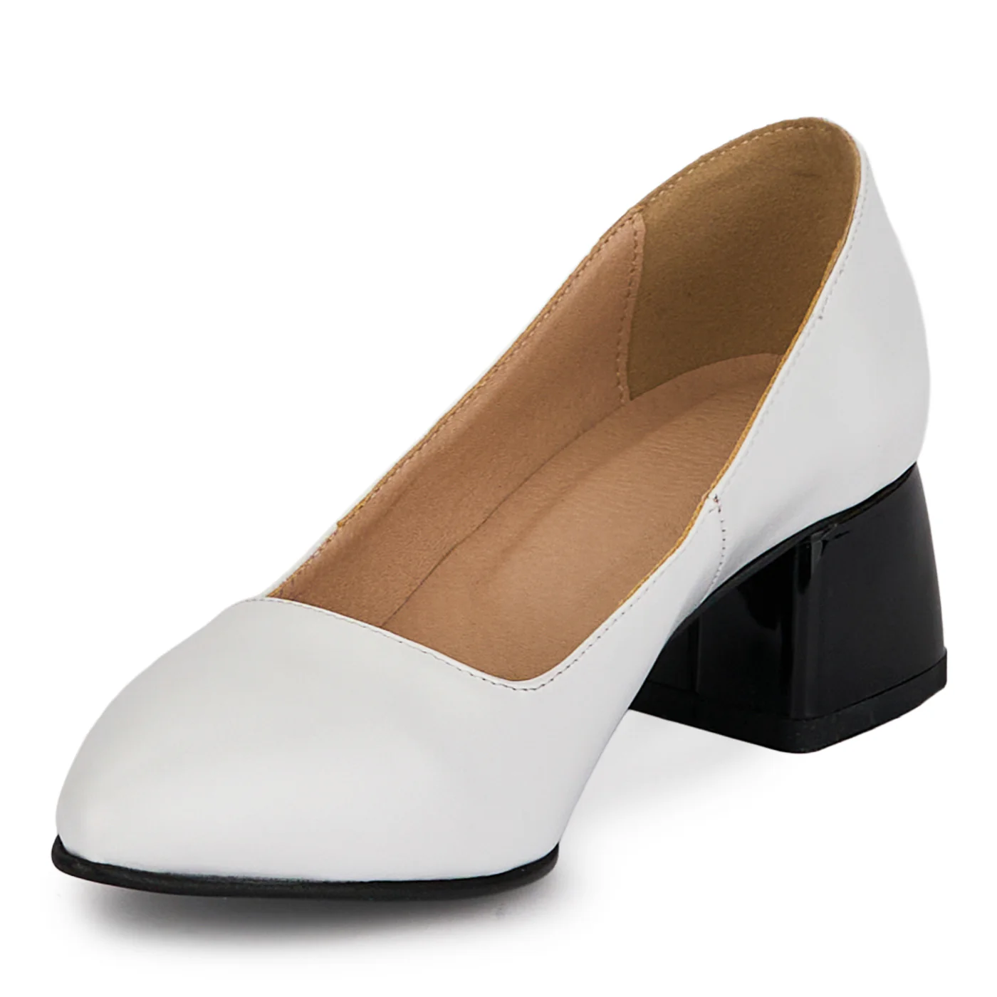 Pantofi dama din piele naturala alba cu toc gros 4.5 cm 18679 - Image 3
