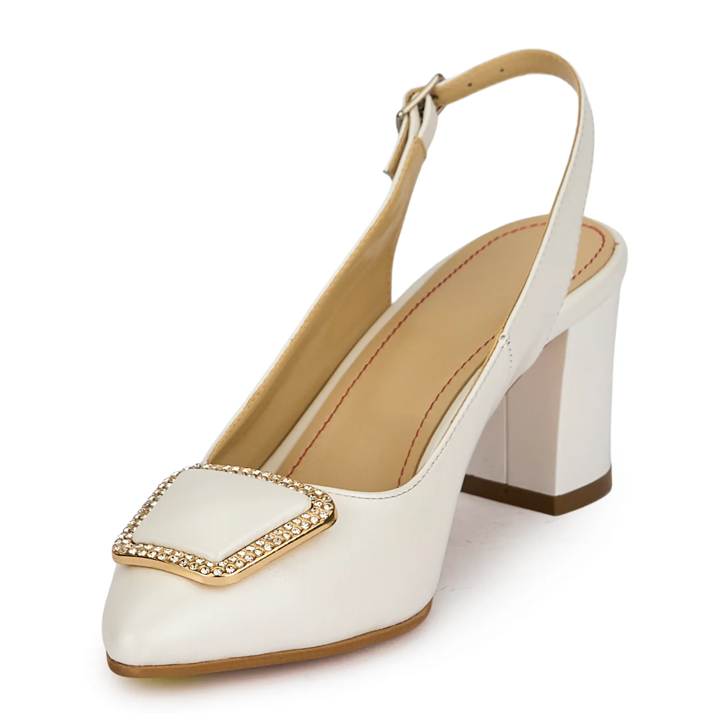 Pantofi dama din piele naturala alba cu toc gros 6.5 cm 19897 - Image 3