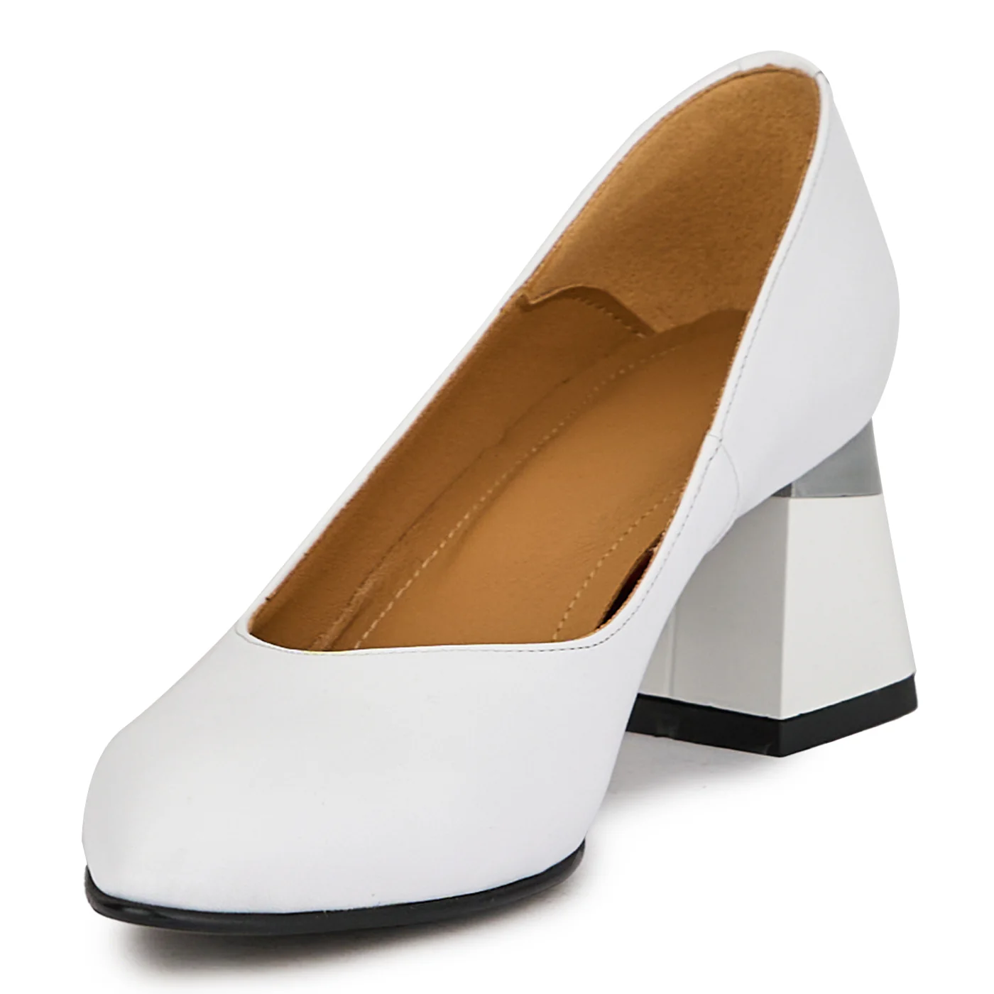 Pantofi dama din piele naturala alba cu toc gros 6 cm 14975 - Image 3
