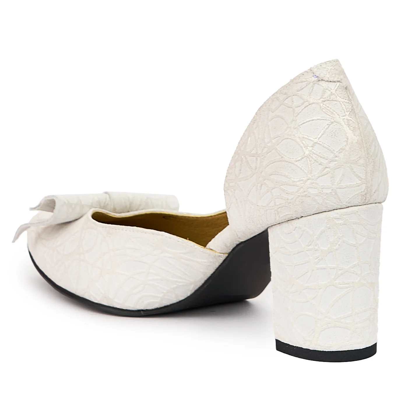 Pantofi dama din piele naturala alba cu toc gros 7.5 cm 14390 - Image 2