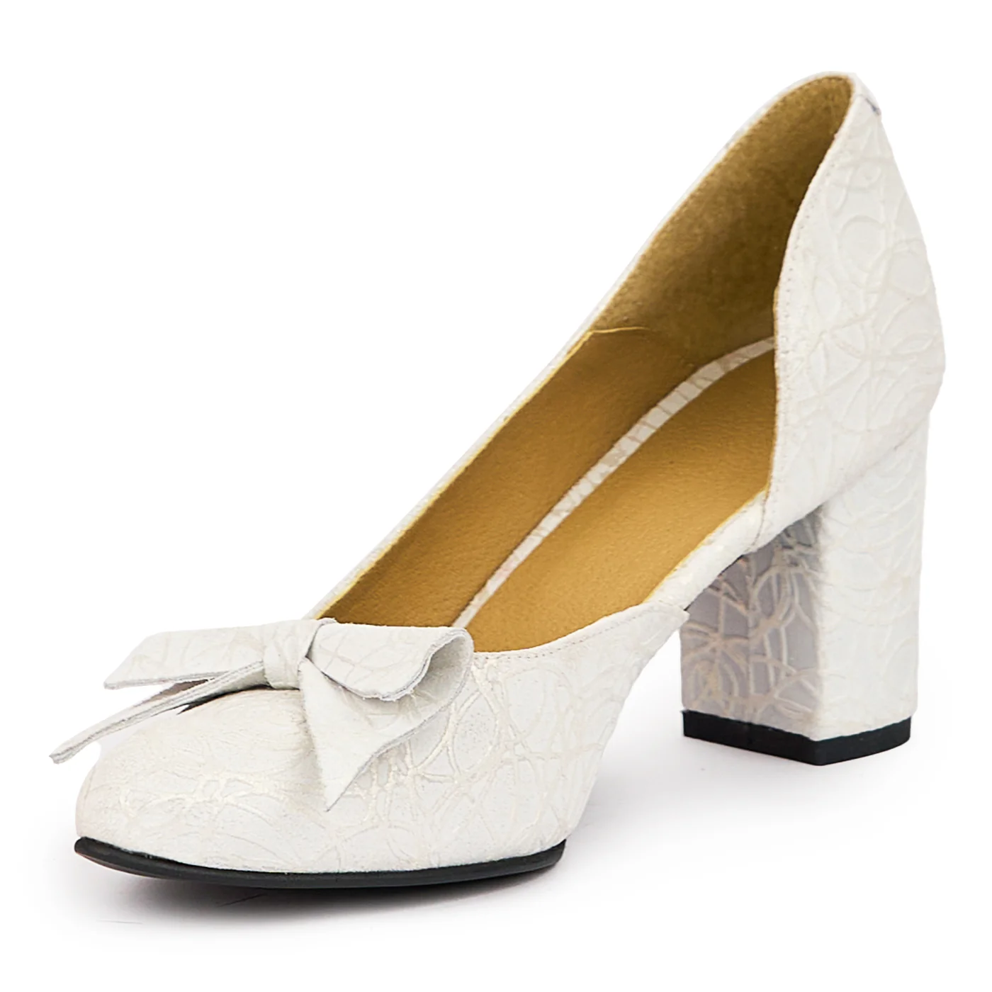 Pantofi dama din piele naturala alba cu toc gros 7.5 cm 14390 - Image 3