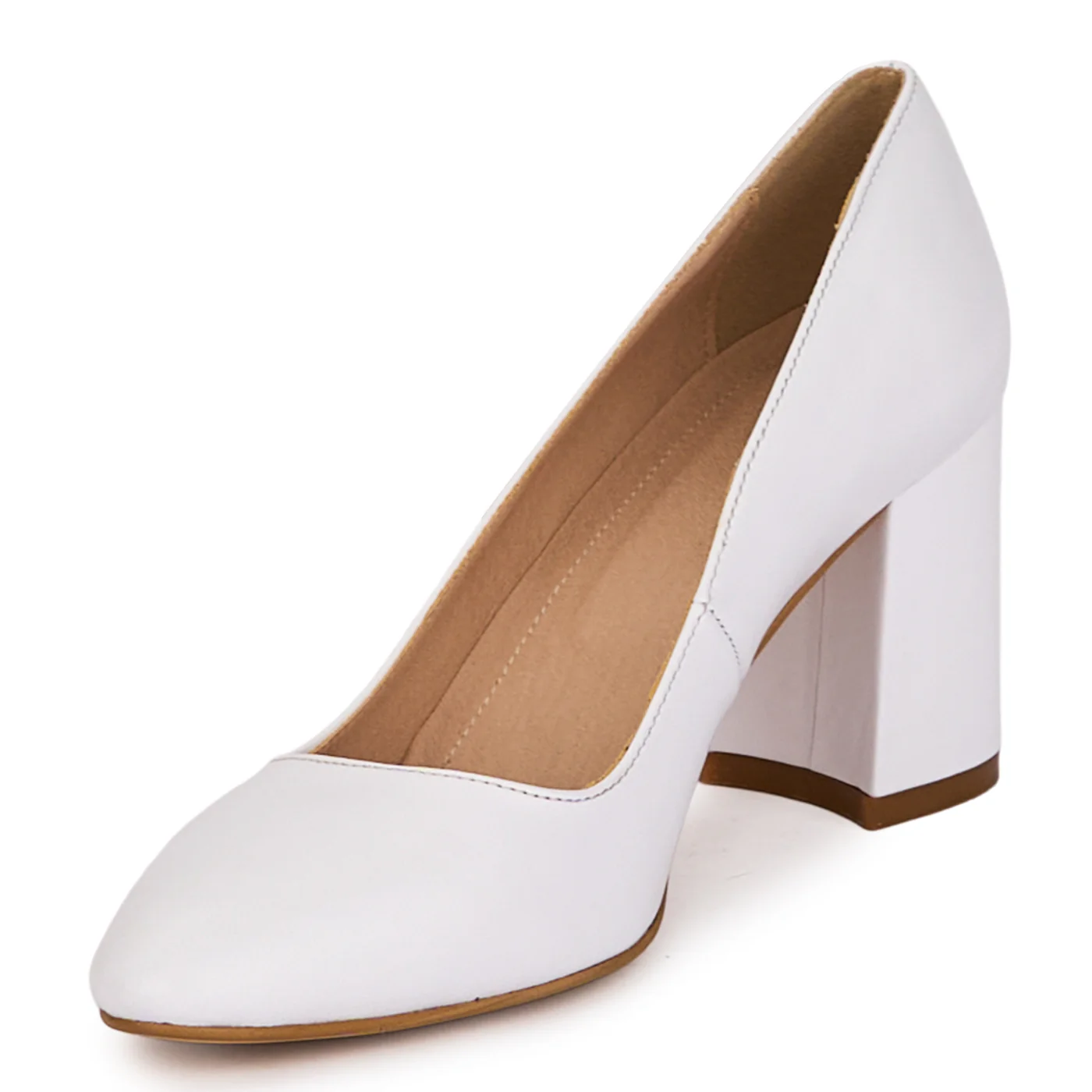 Pantofi dama din piele naturala alba cu toc gros 7.5 cm 18620 - Image 3