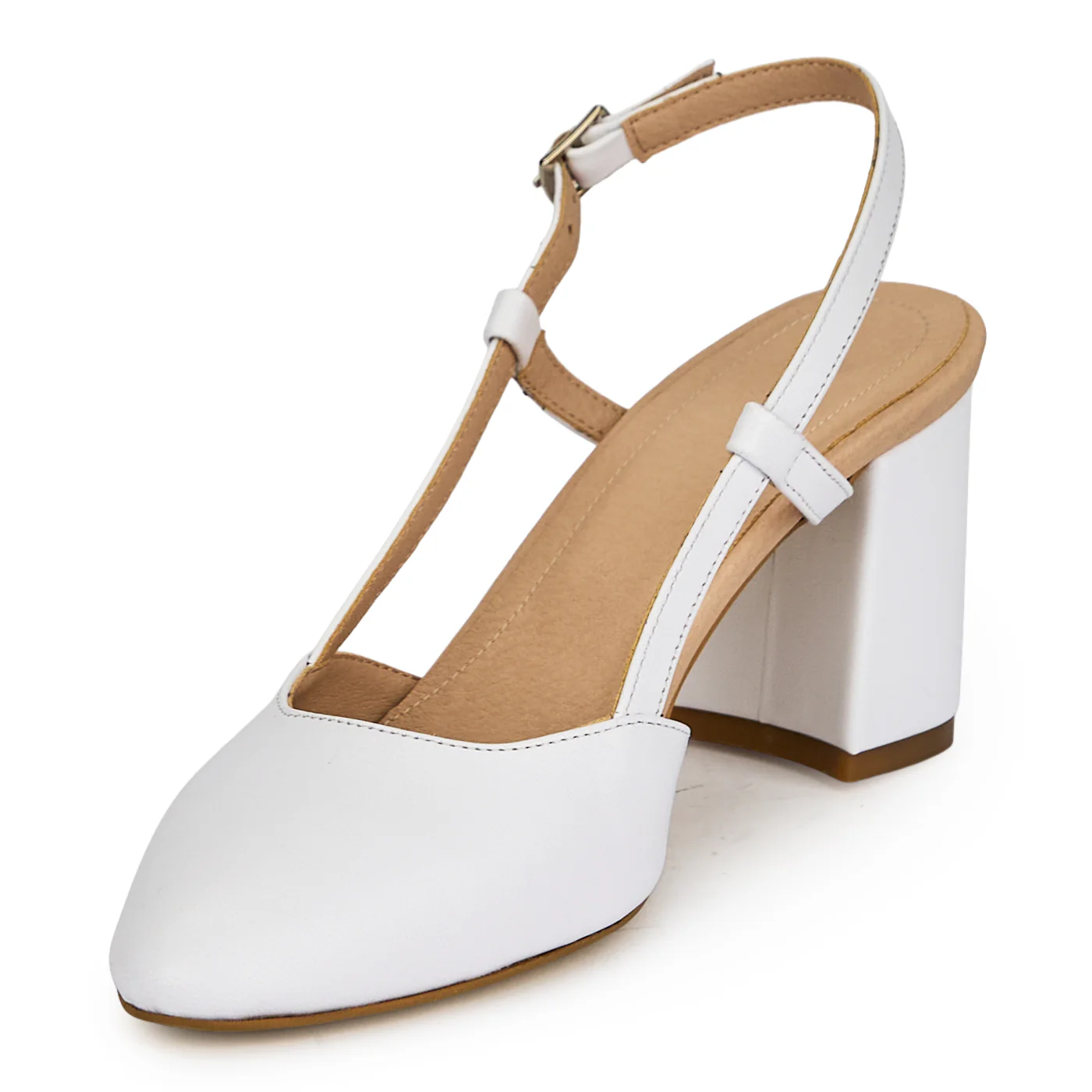 Pantofi dama din piele naturala alba cu toc gros 7.5 cm 19388 - Image 3