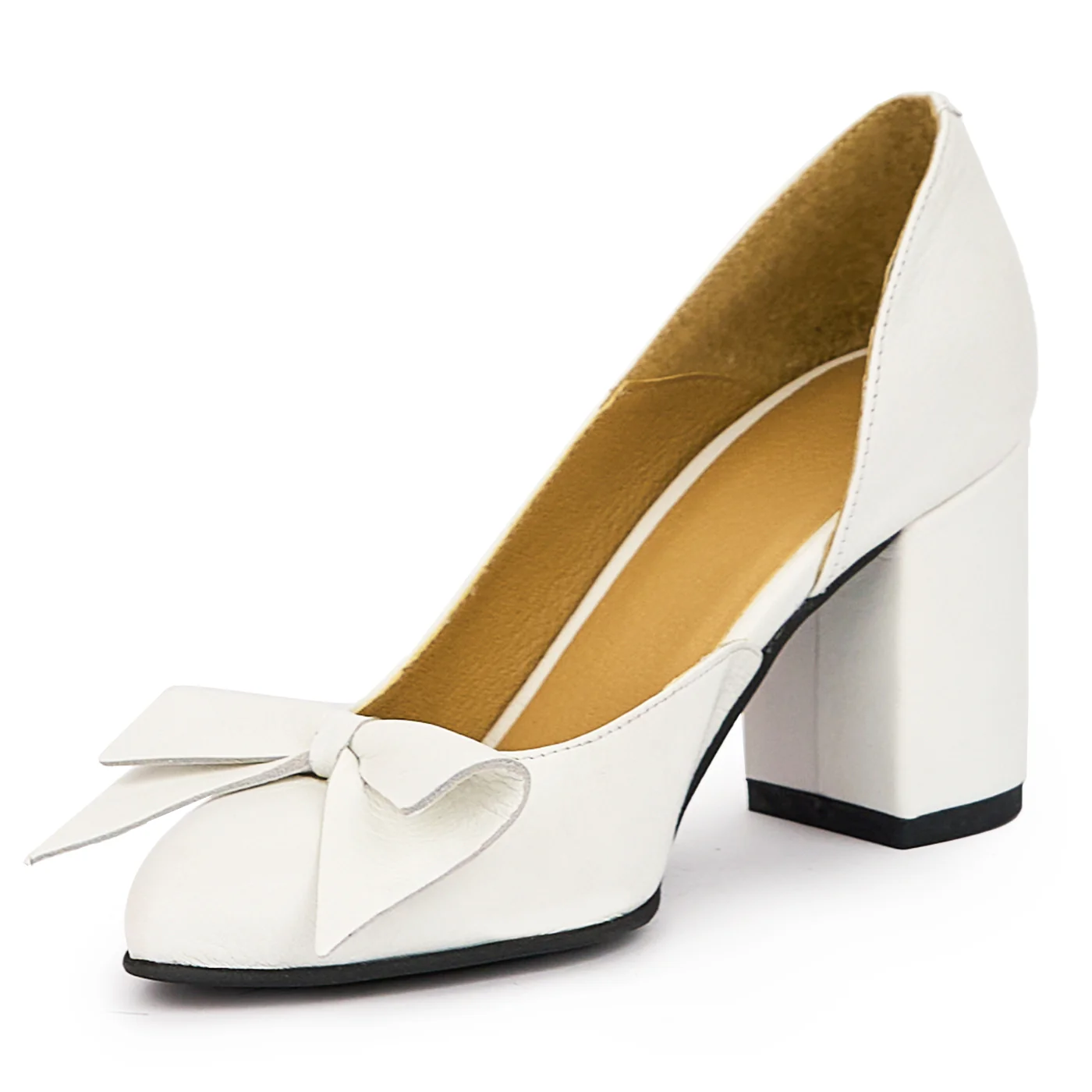 Pantofi dama din piele naturala alba cu toc gros 7 cm 14370 - Image 3