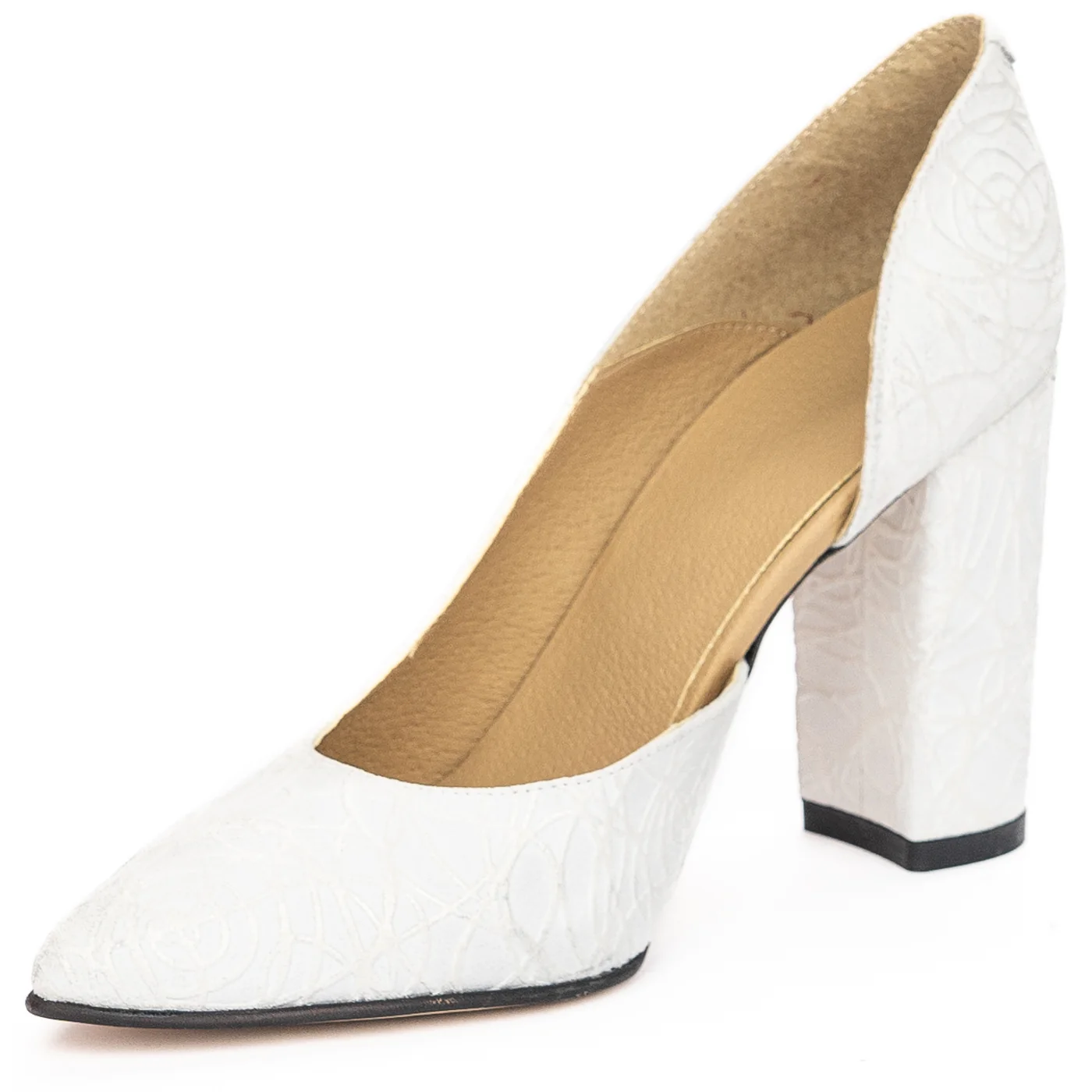 Pantofi dama din piele naturala alba cu toc gros 9.5 cm 13940 - Image 3