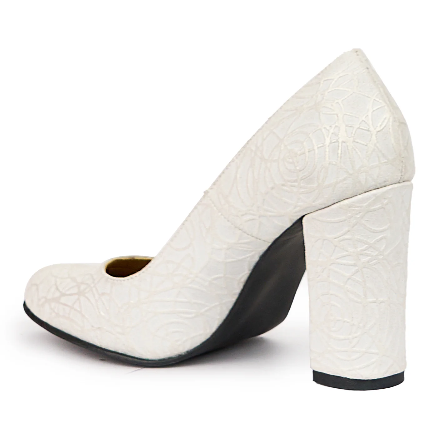 Pantofi dama din piele naturala alba cu toc gros 9.5 cm 14371 - Image 2