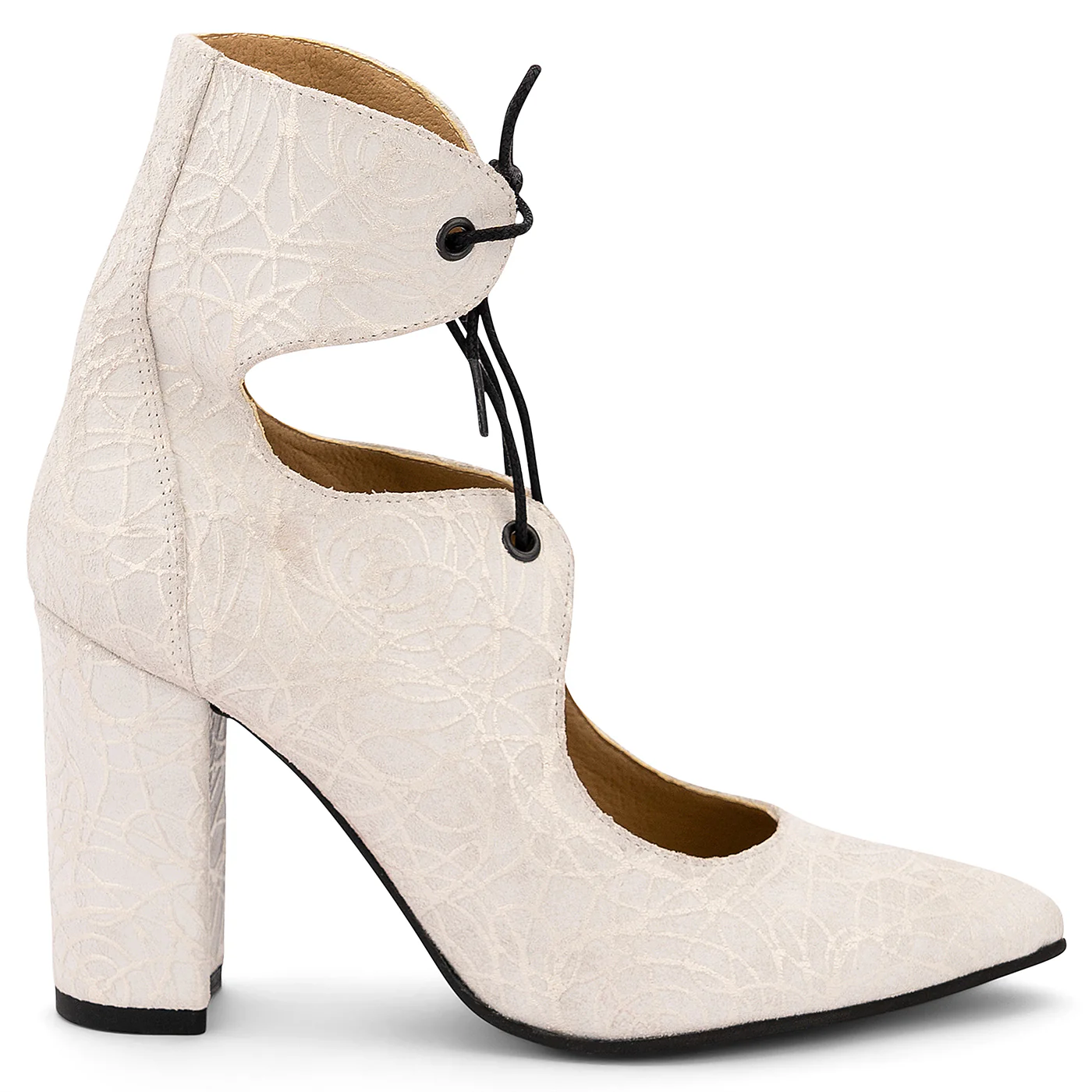 Pantofi dama din piele naturala alba cu toc gros 9 cm 14122
