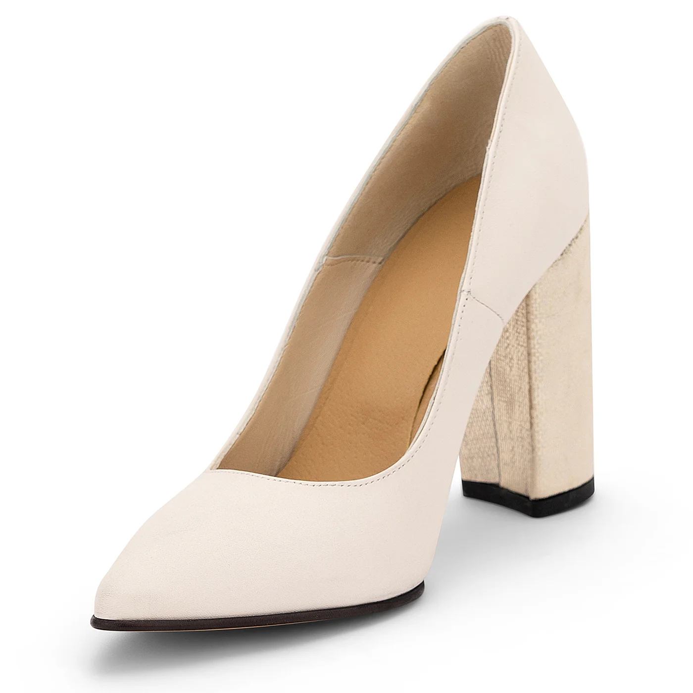 Pantofi dama din piele naturala alba cu toc gros 9 cm 14201 - Image 3