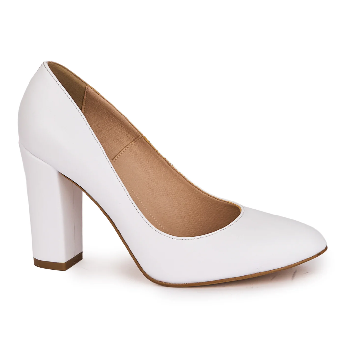 Pantofi dama din piele naturala alba cu toc gros 9 cm 18621