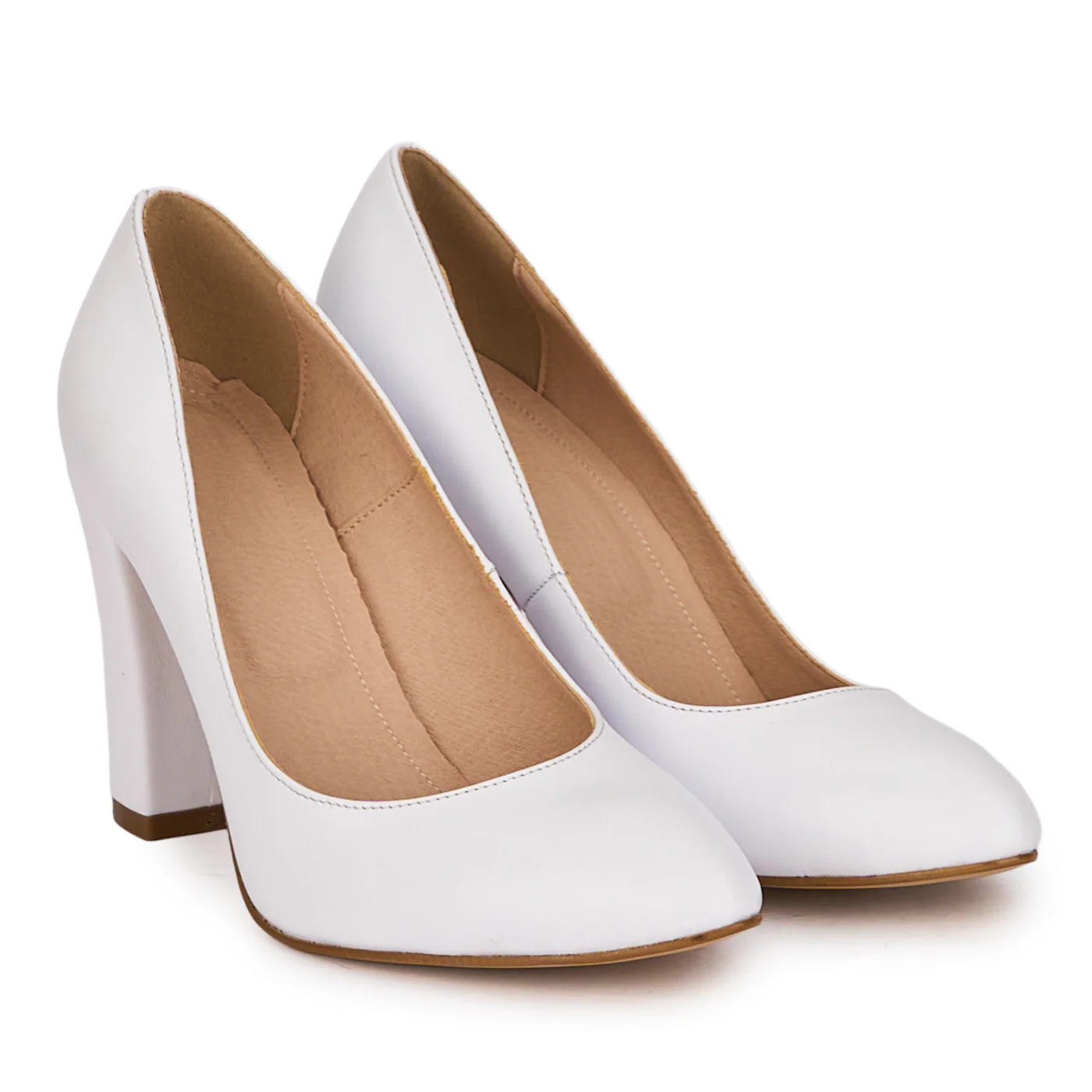 Pantofi dama din piele naturala alba cu toc gros 9 cm 18621 - Image 4