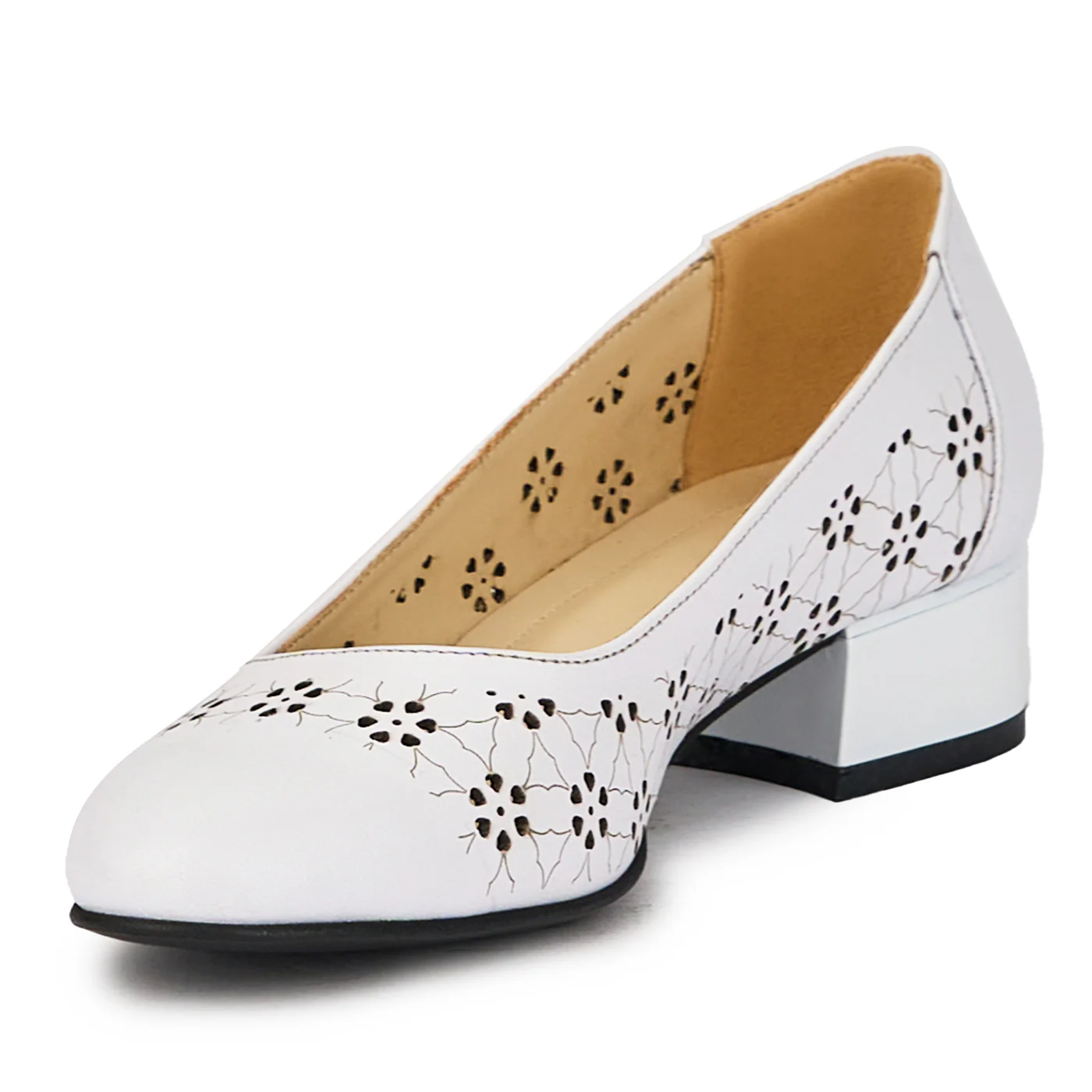 Pantofi dama din piele naturala alba cu toc mic 3.5 cm 15870 - Image 3