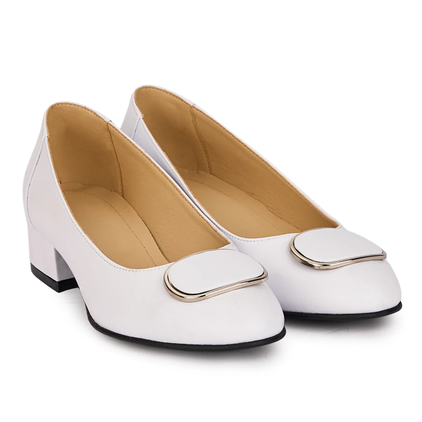 Pantofi dama din piele naturala alba cu toc mic 3.5 cm 18601 - Image 4