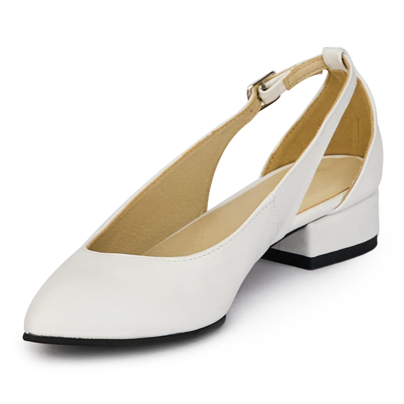 Pantofi dama din piele naturala alba cu toc mic 3 cm 18283 - Image 3