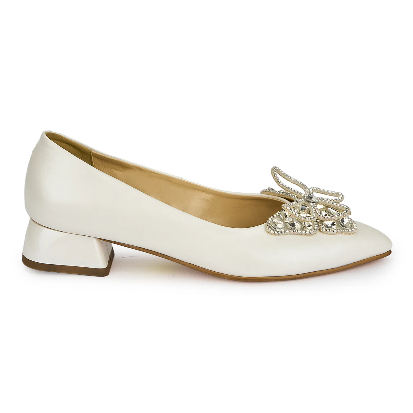 Pantofi dama din piele naturala alba cu toc mic 3 cm 19424