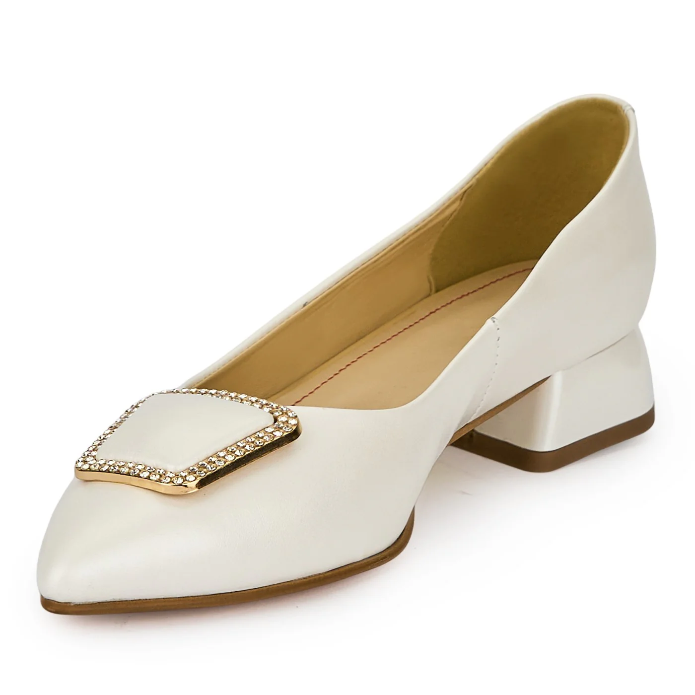 Pantofi dama din piele naturala alba cu toc mic 3 cm 19425 - Image 3