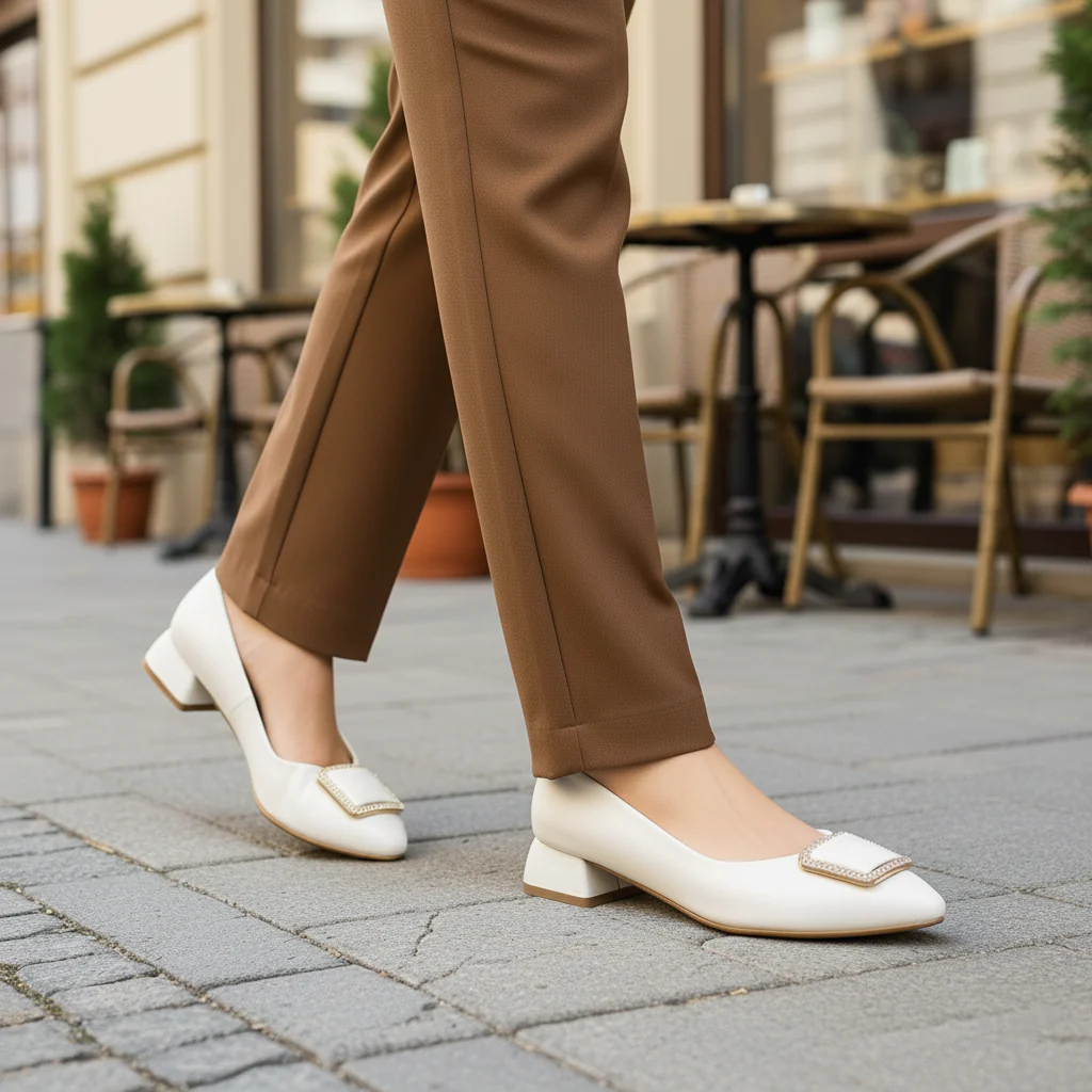 Pantofi dama din piele naturala alba cu toc mic 3 cm 19425 - Image 5