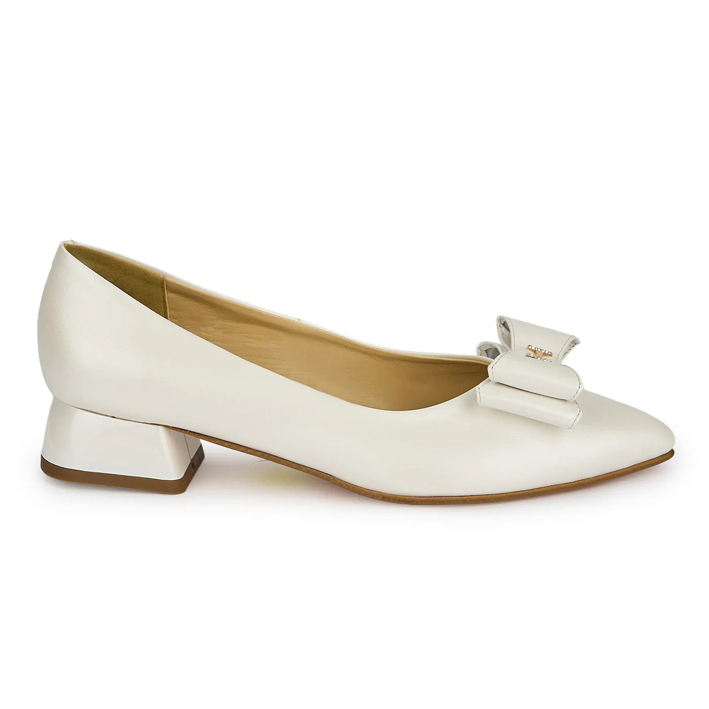 Pantofi dama din piele naturala alba cu toc mic 3 cm 19428