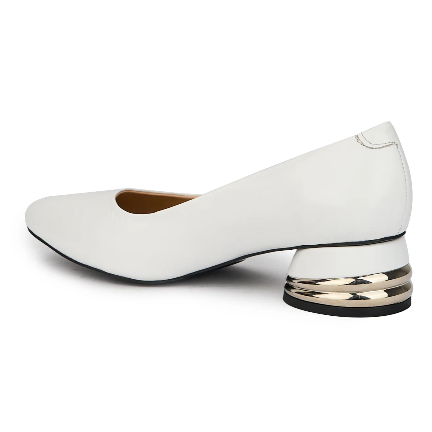 Pantofi dama din piele naturala alba cu toc mic 4 cm 15663 - Image 2