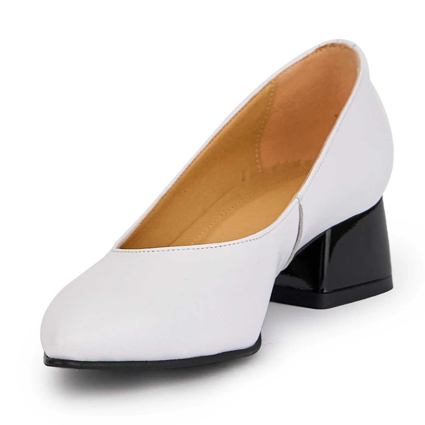 Pantofi dama din piele naturala alba cu toc mic 4 cm 16921 - Image 3