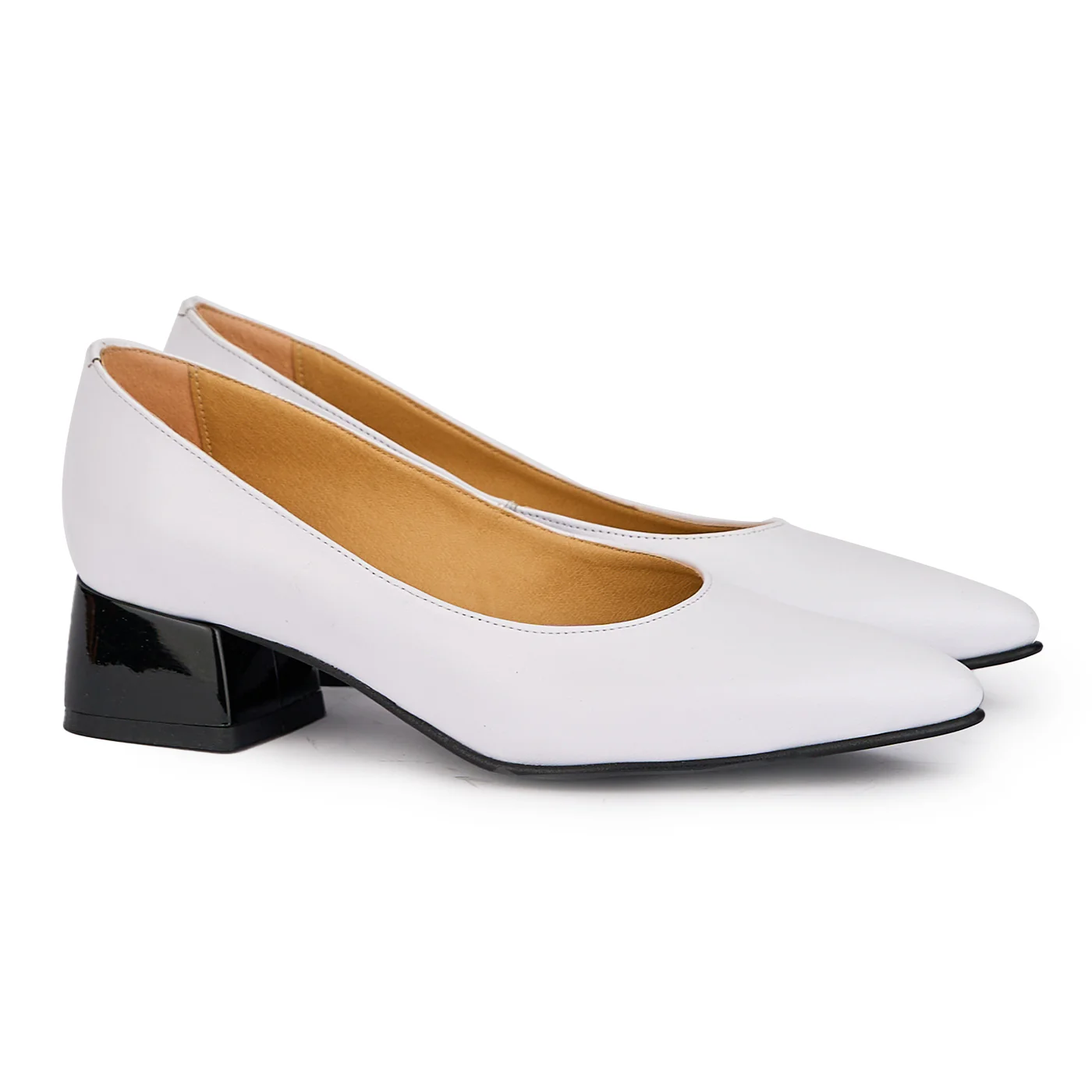 Pantofi dama din piele naturala alba cu toc mic 4 cm 16921 - Image 4
