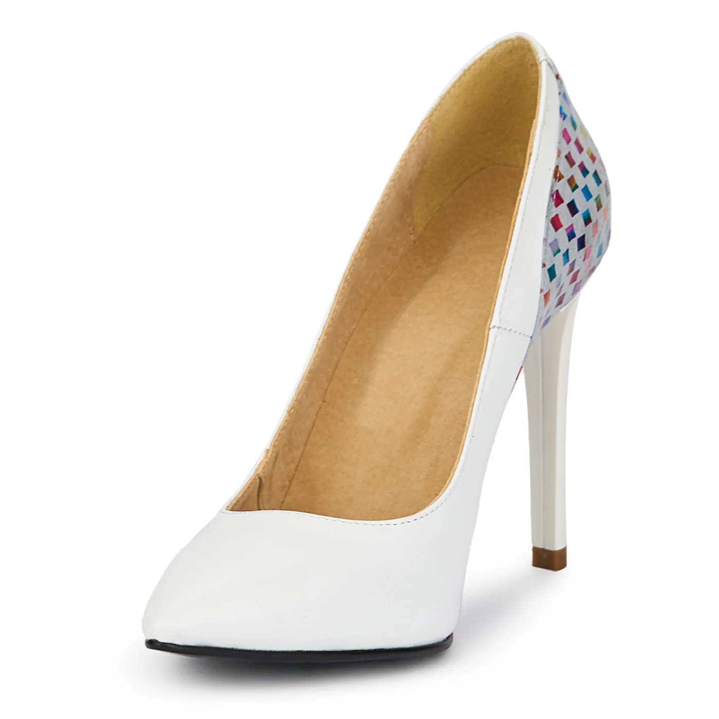 Pantofi dama din piele naturala alba cu toc subtire 10.5 cm 15427 - Image 3