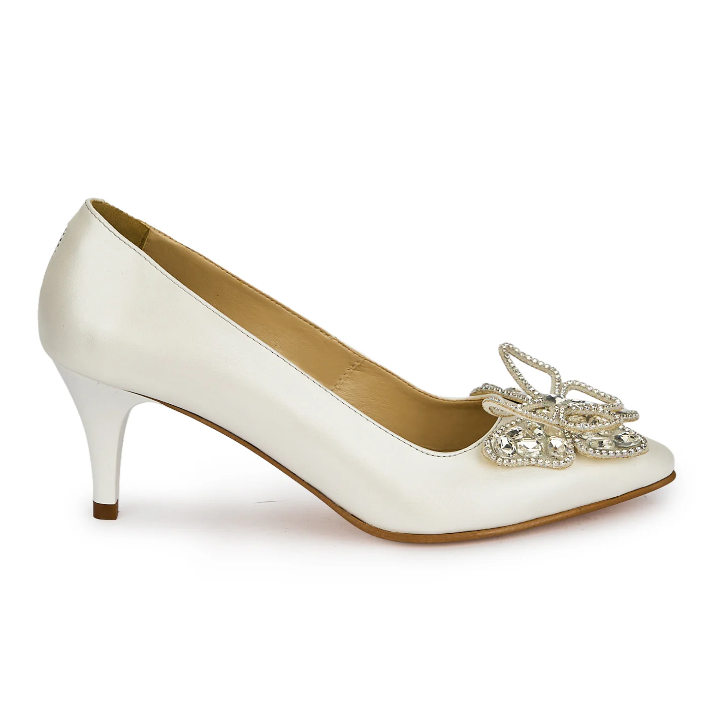 Pantofi dama din piele naturala alba cu toc subtire 7 cm 19478