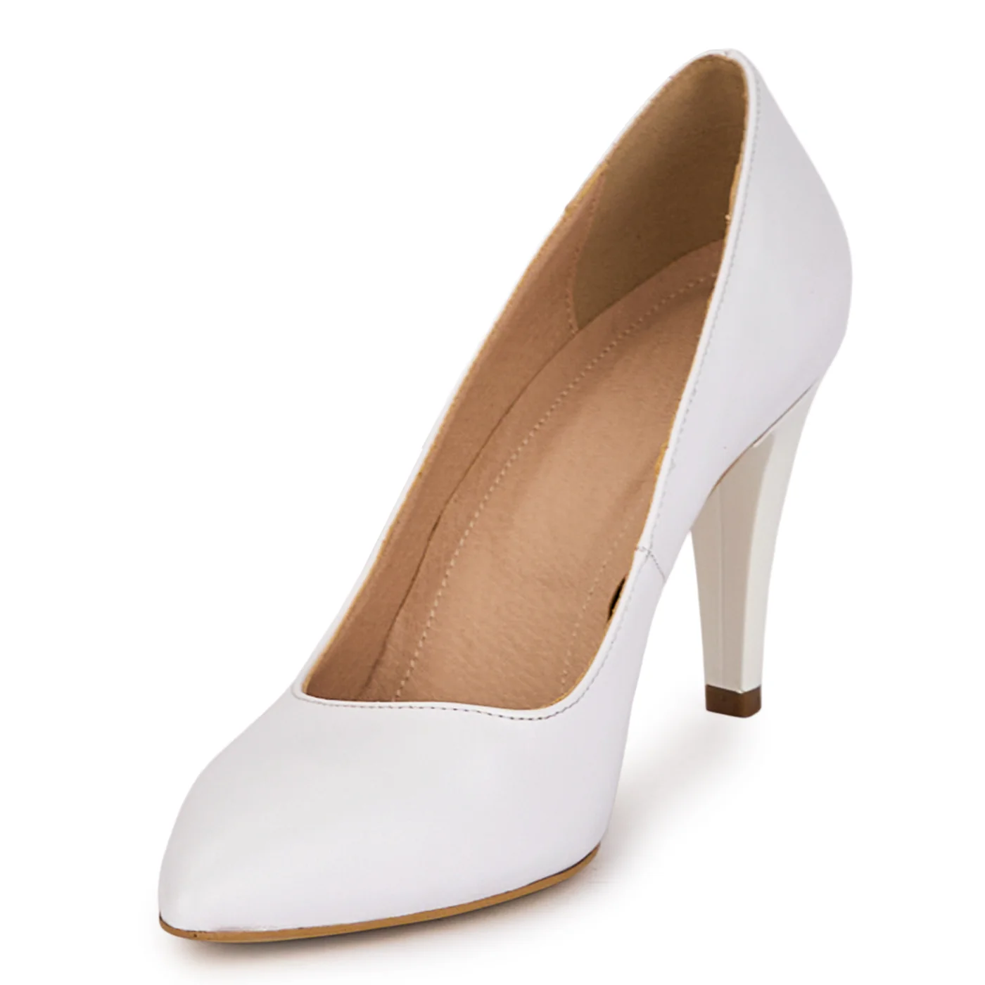 Pantofi dama din piele naturala alba cu toc subtire 8.5 18616 - Image 3