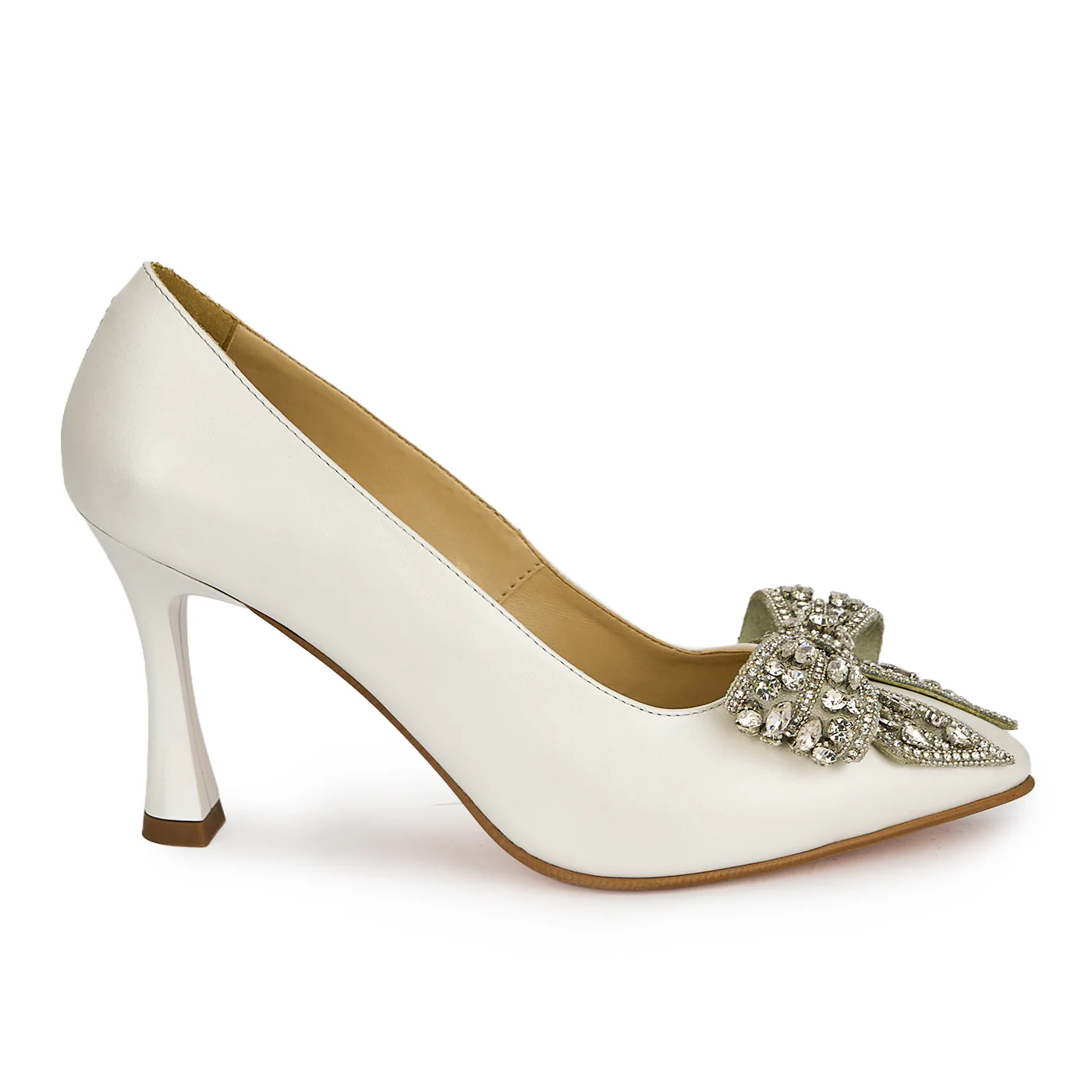 Pantofi dama din piele naturala alba cu toc subtire 8.5 cm 19476