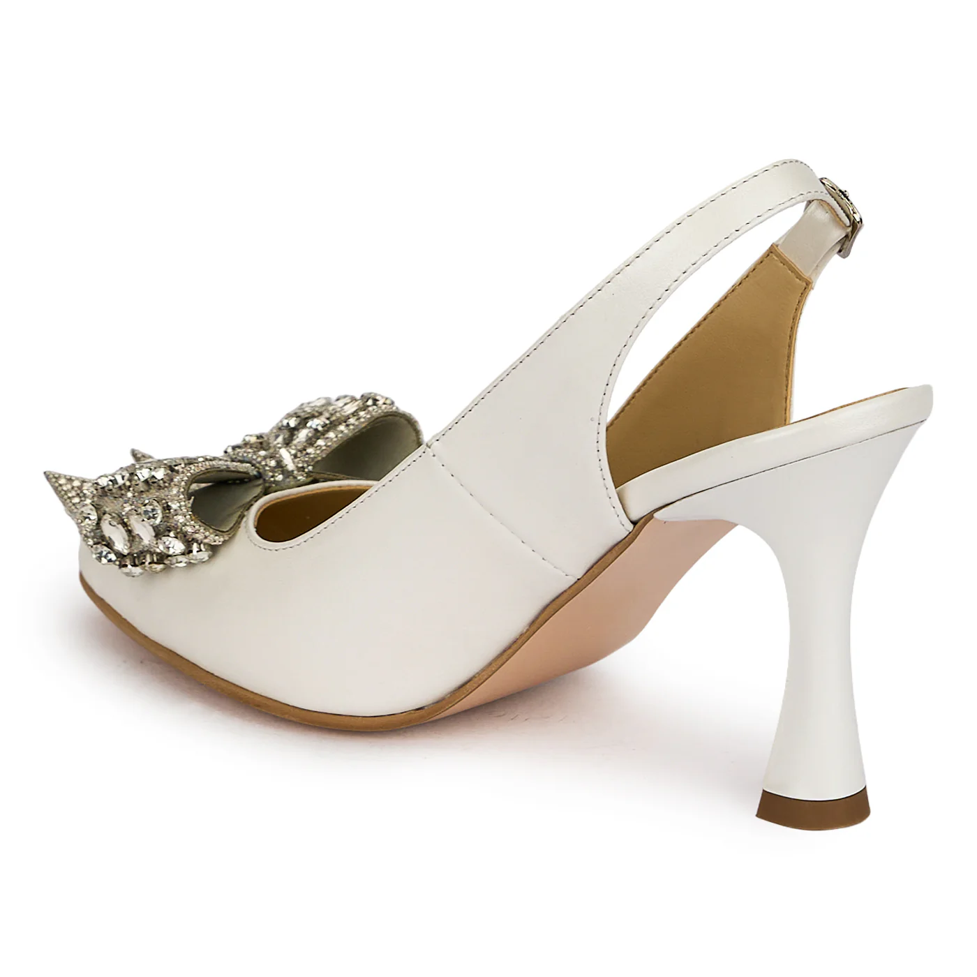Pantofi dama din piele naturala alba cu toc subtire 8.5 cm 19877 - Image 2