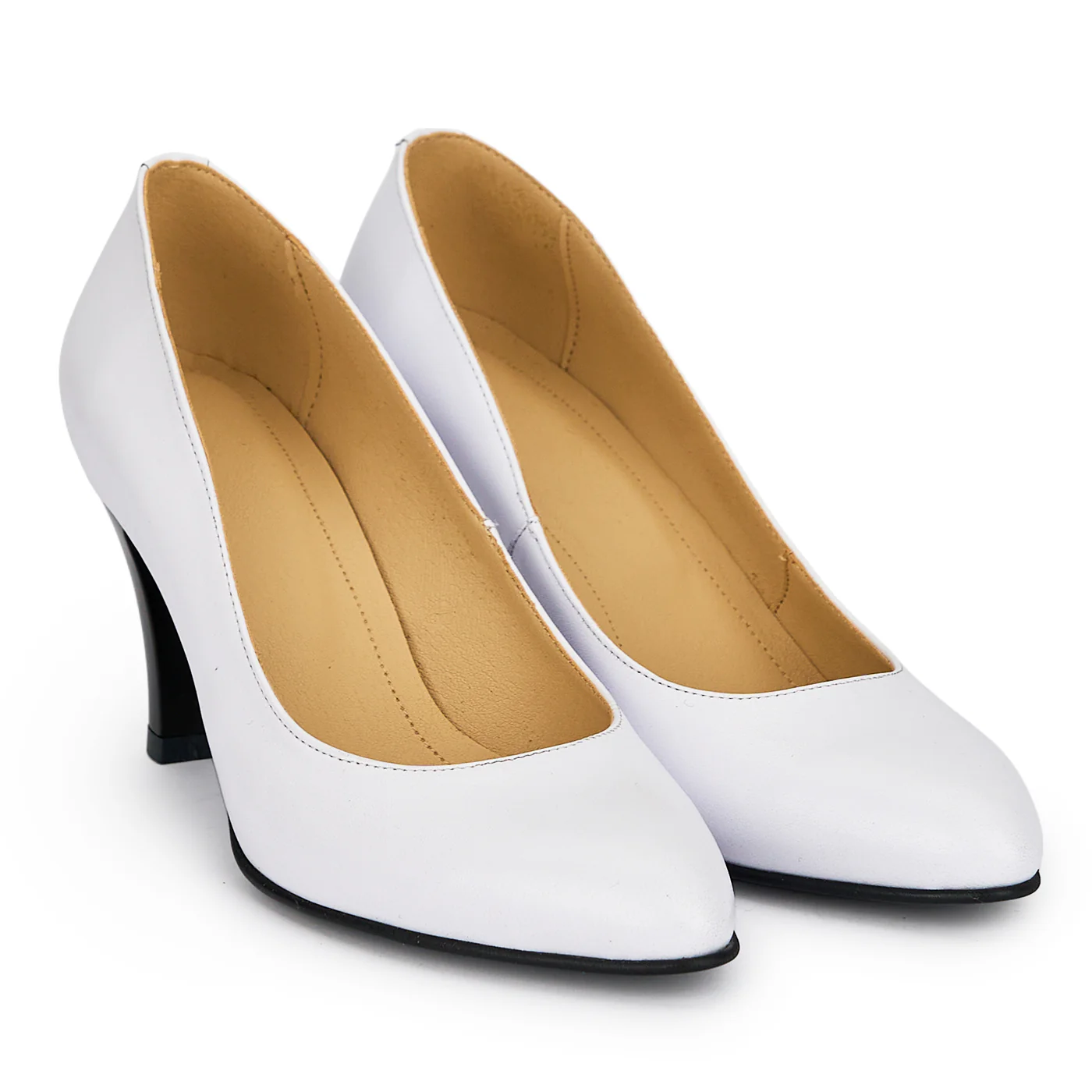 Pantofi dama din piele naturala alba cu toc subtire 8 cm 19180 - Image 4