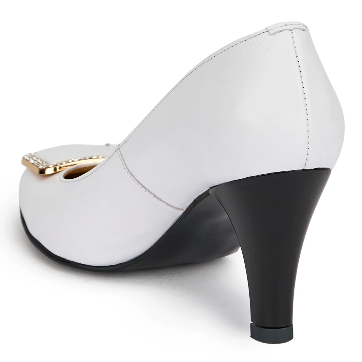 Pantofi damă din piele naturală alba cu toc subtire 8 cm 19639 - Image 2