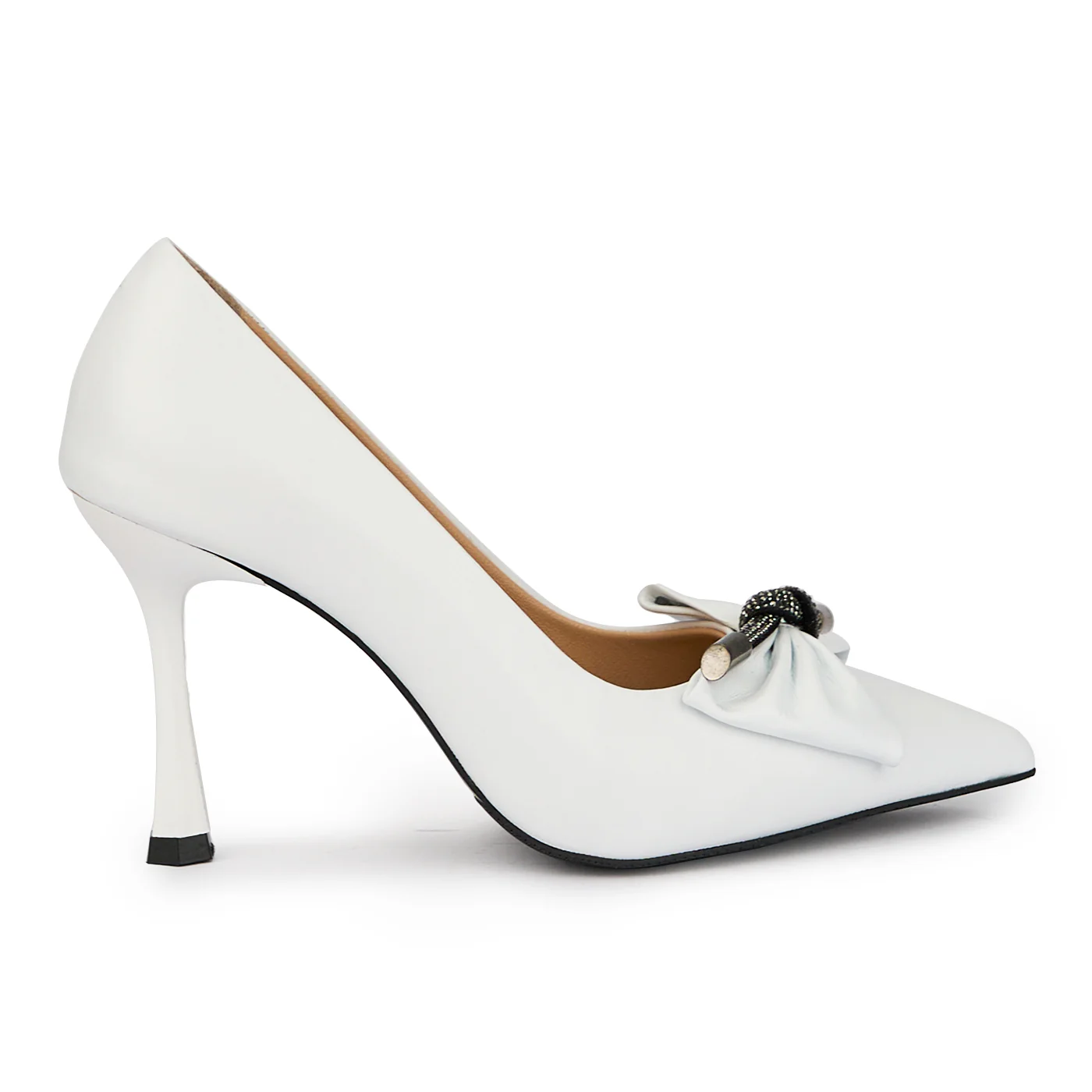 Pantofi dama din piele naturala alba cu toc subtire 9 cm 15660